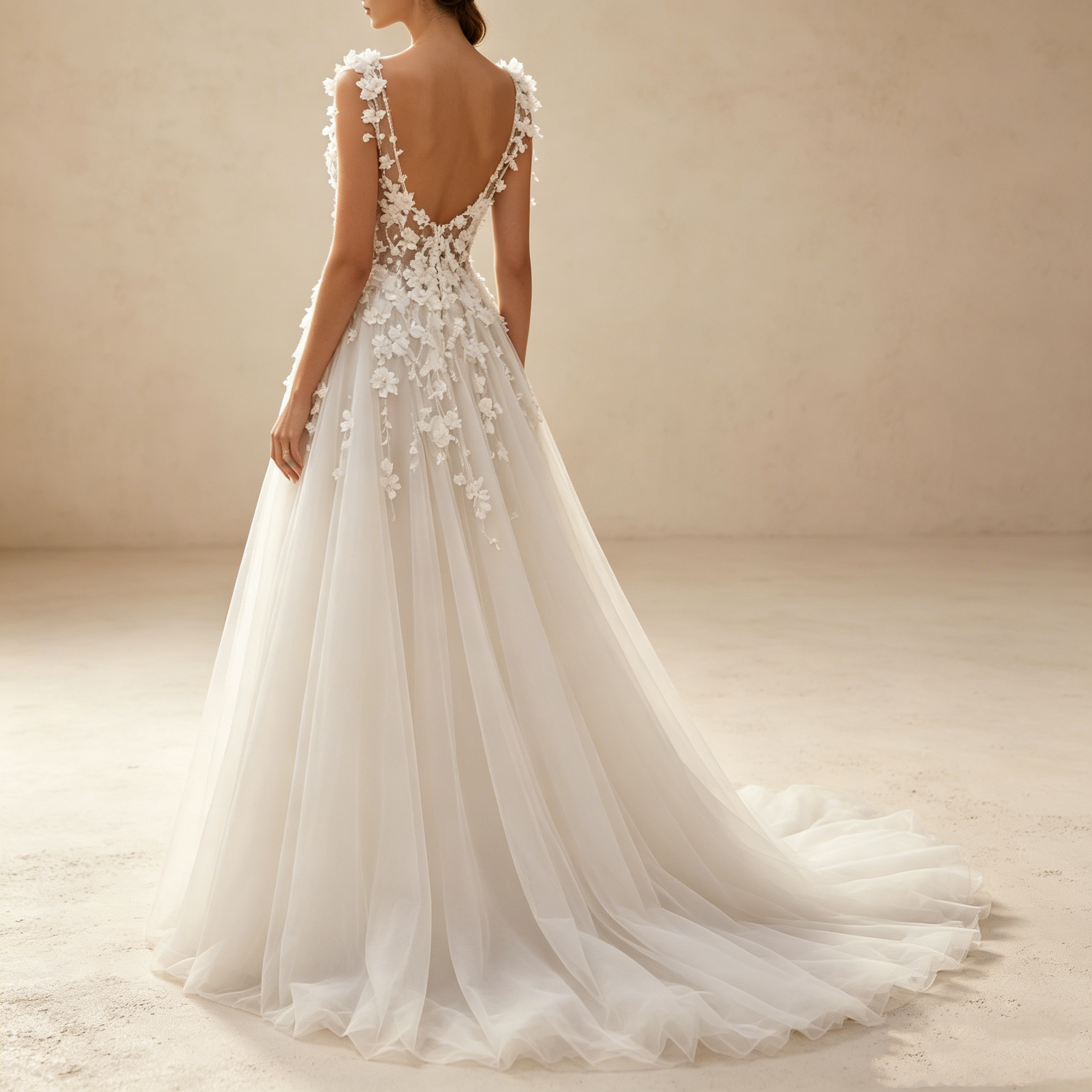 Eleganteg A-Linien Abendkleid mit 3D-Spitze und Beinschlitz
