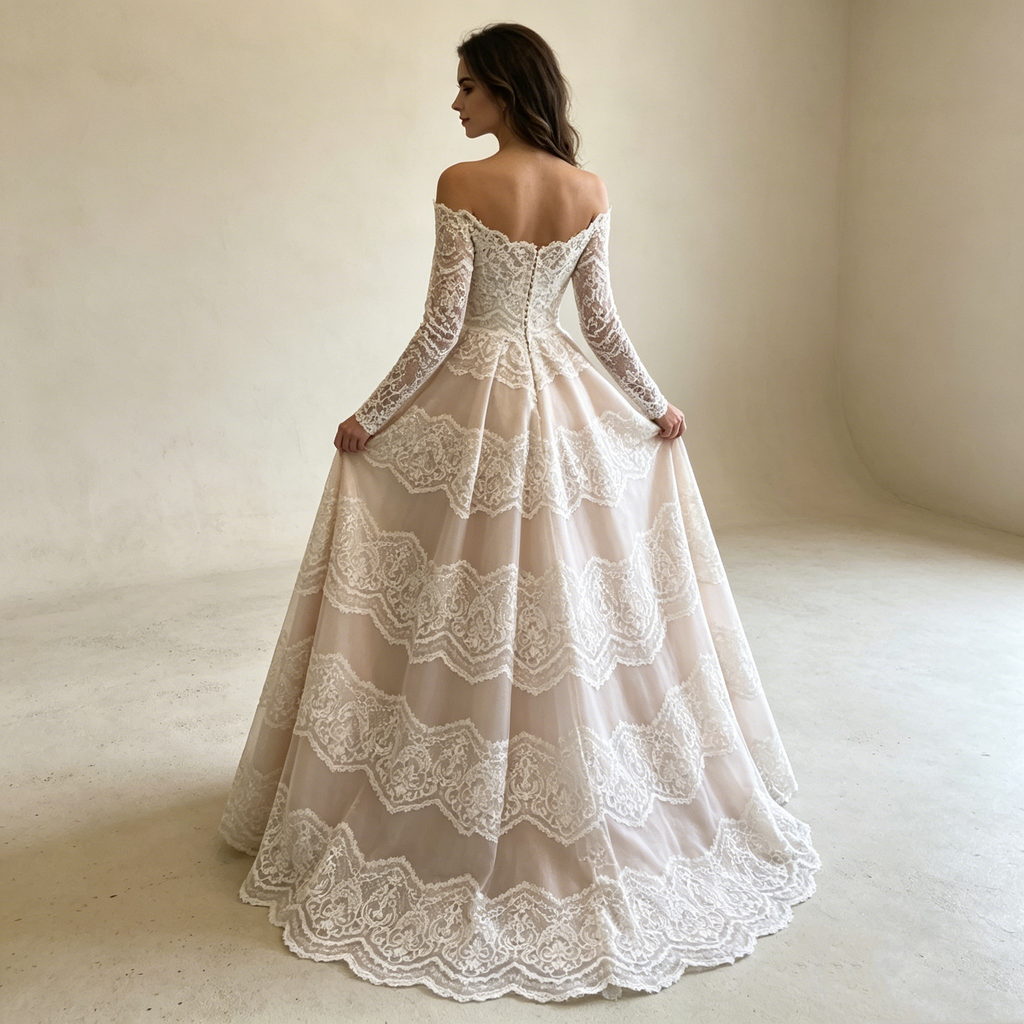 Textile Ästhetik in Weiß Elegante A Linie mit filigranen Ärmeln und kunstvoller Spitzenverarbeitung