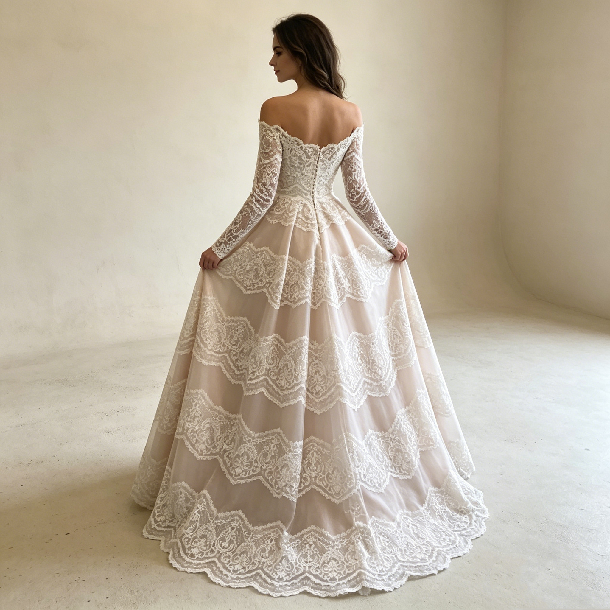 Textile Ästhetik in Weiß Elegante A Linie mit filigranen Ärmeln und kunstvoller Spitzenverarbeitung