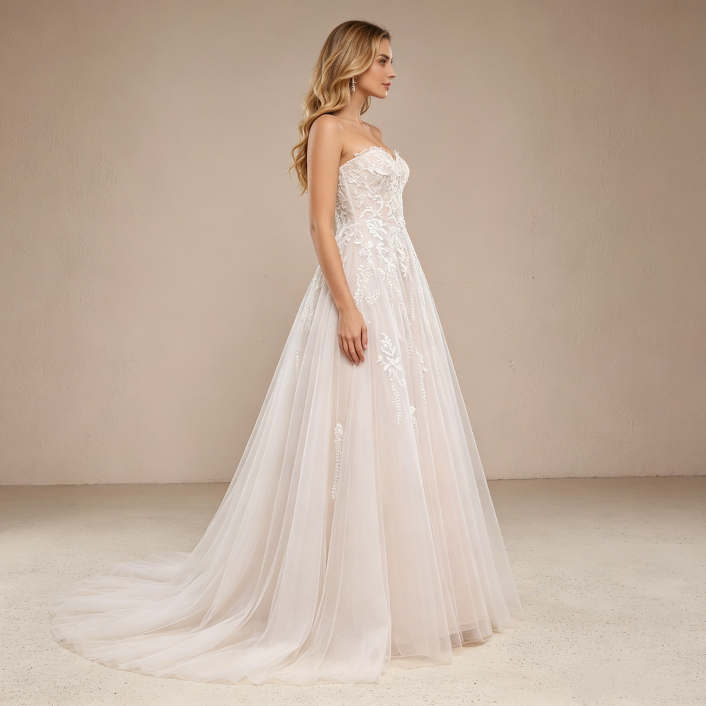 Elegantes trägerloses Abendkleid mit Spitzenstickerei und Herz-Ausschnitt