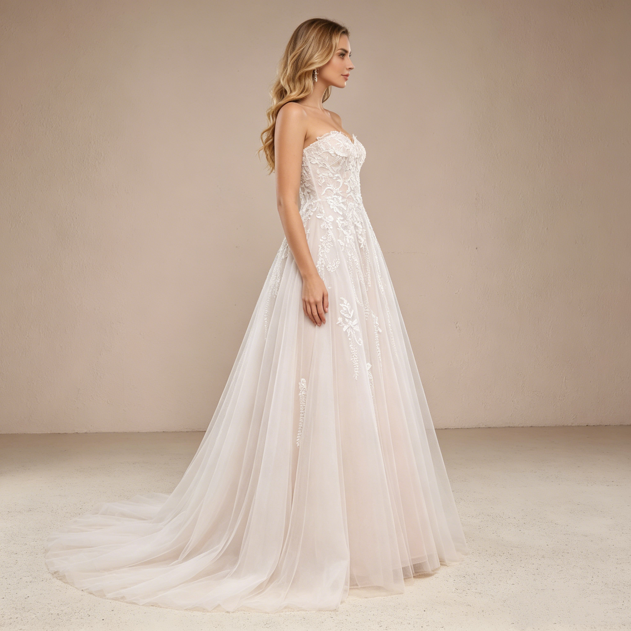 Elegantes trägerloses Abendkleid mit Spitzenstickerei und Herz-Ausschnitt