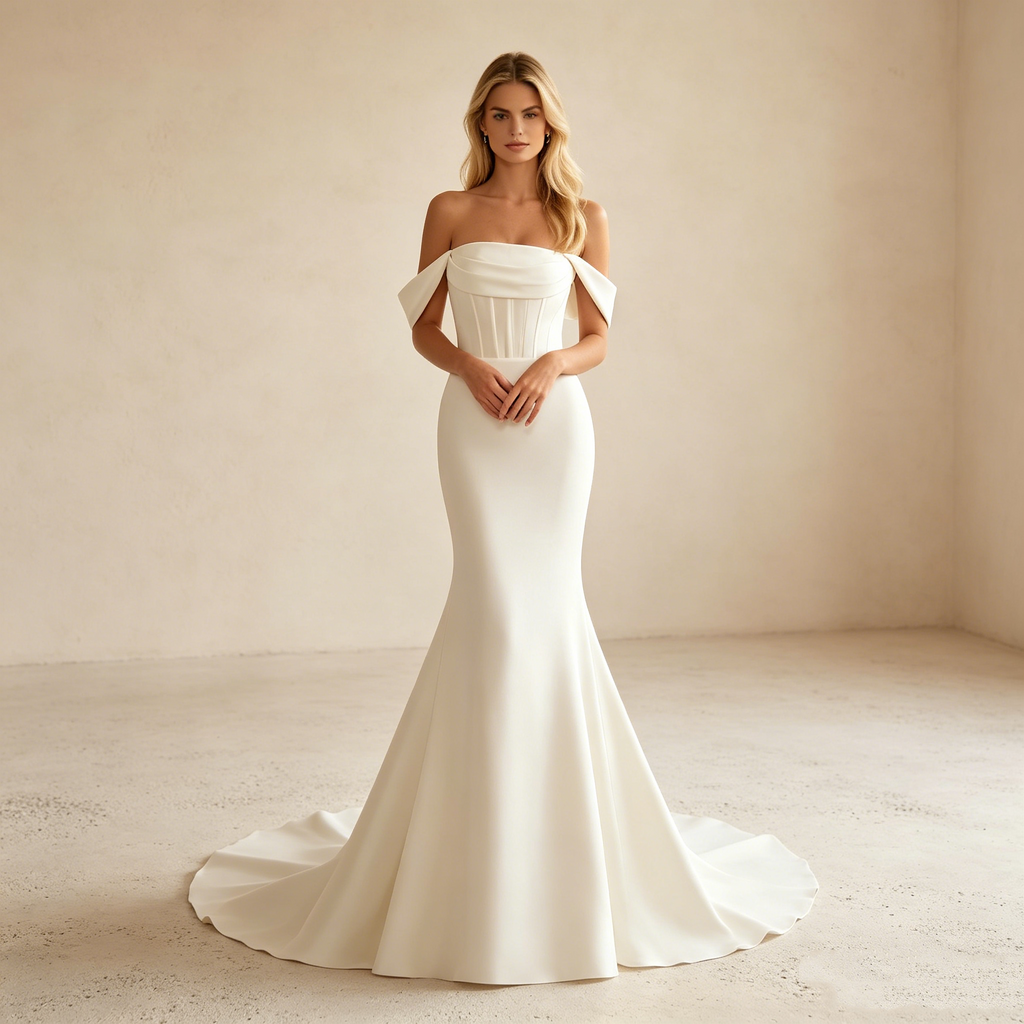 Elegantes schulterfreies Meerjungfrau-Abendkleid aus Satin | Maßgeschneidert