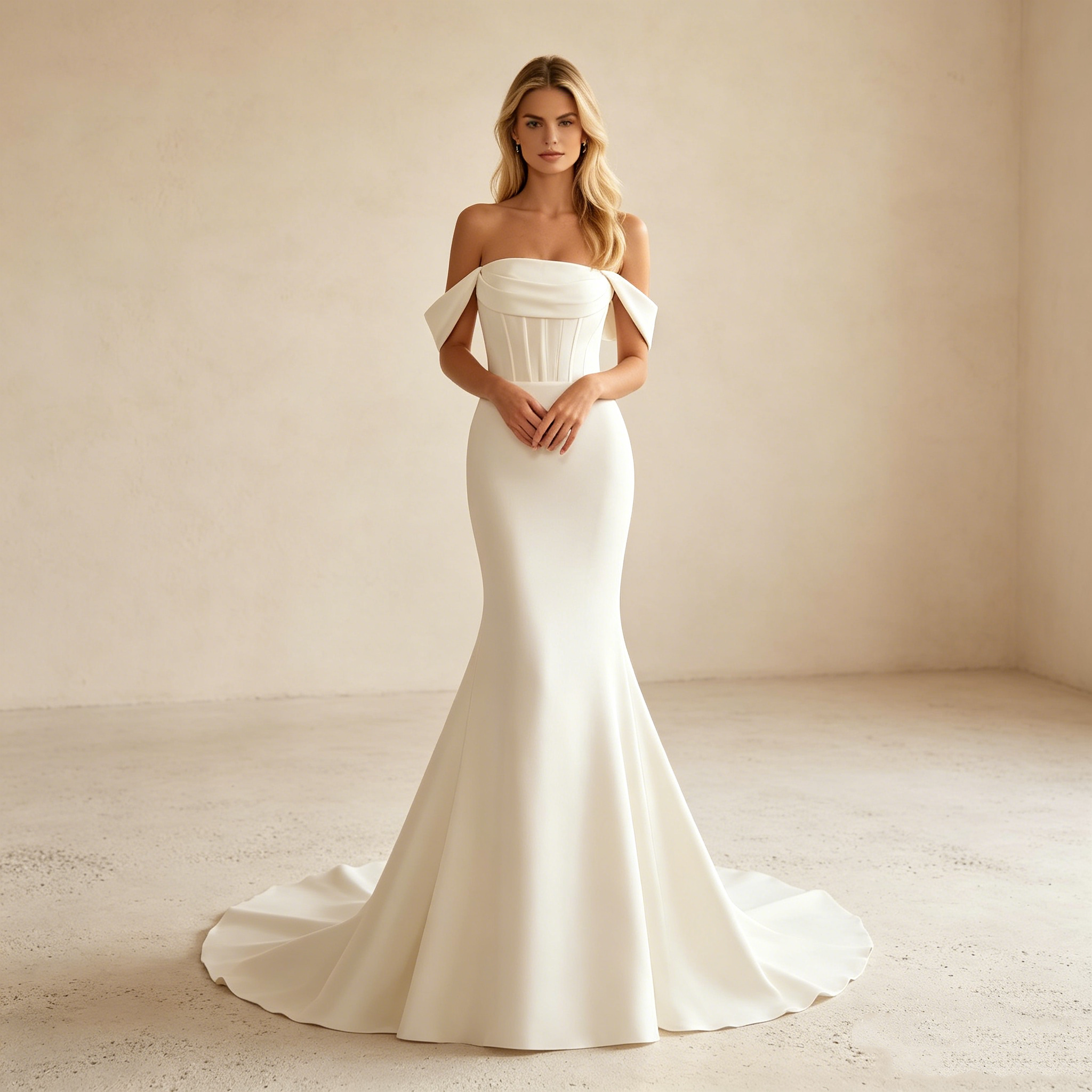 Elegantes schulterfreies Meerjungfrau-Abendkleid aus Satin | Maßgeschneidert