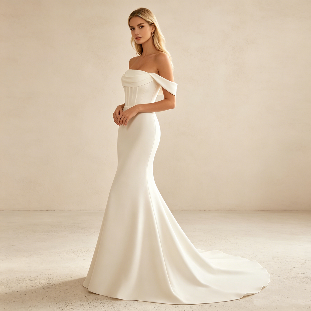 Elegantes schulterfreies Meerjungfrau-Abendkleid aus Satin | Maßgeschneidert