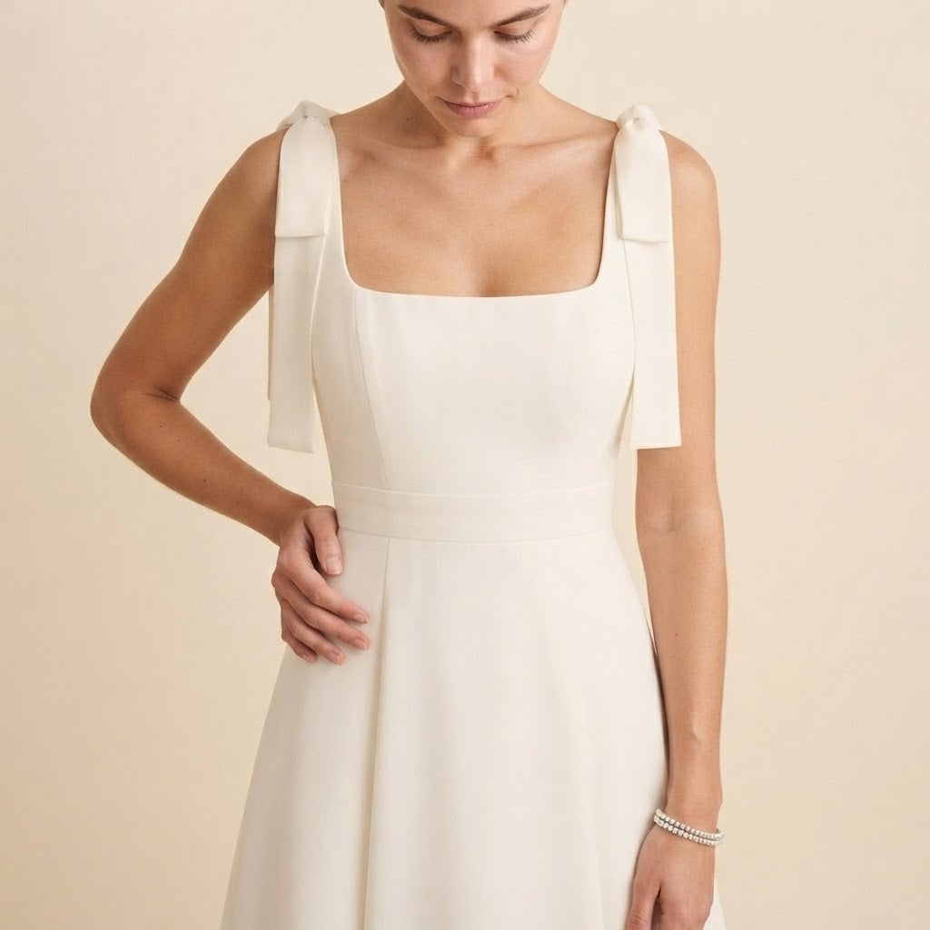 Festliches Maxikleid mit Schleifen‑Trägern, Square‑Ausschnitt und tiefem Rückenausschnitt