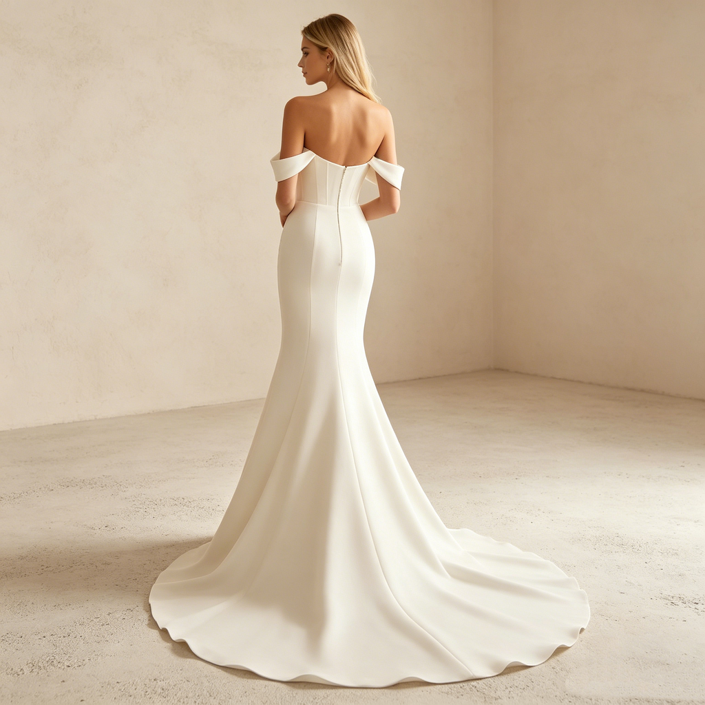 Elegantes schulterfreies Meerjungfrau-Abendkleid aus Satin | Maßgeschneidert