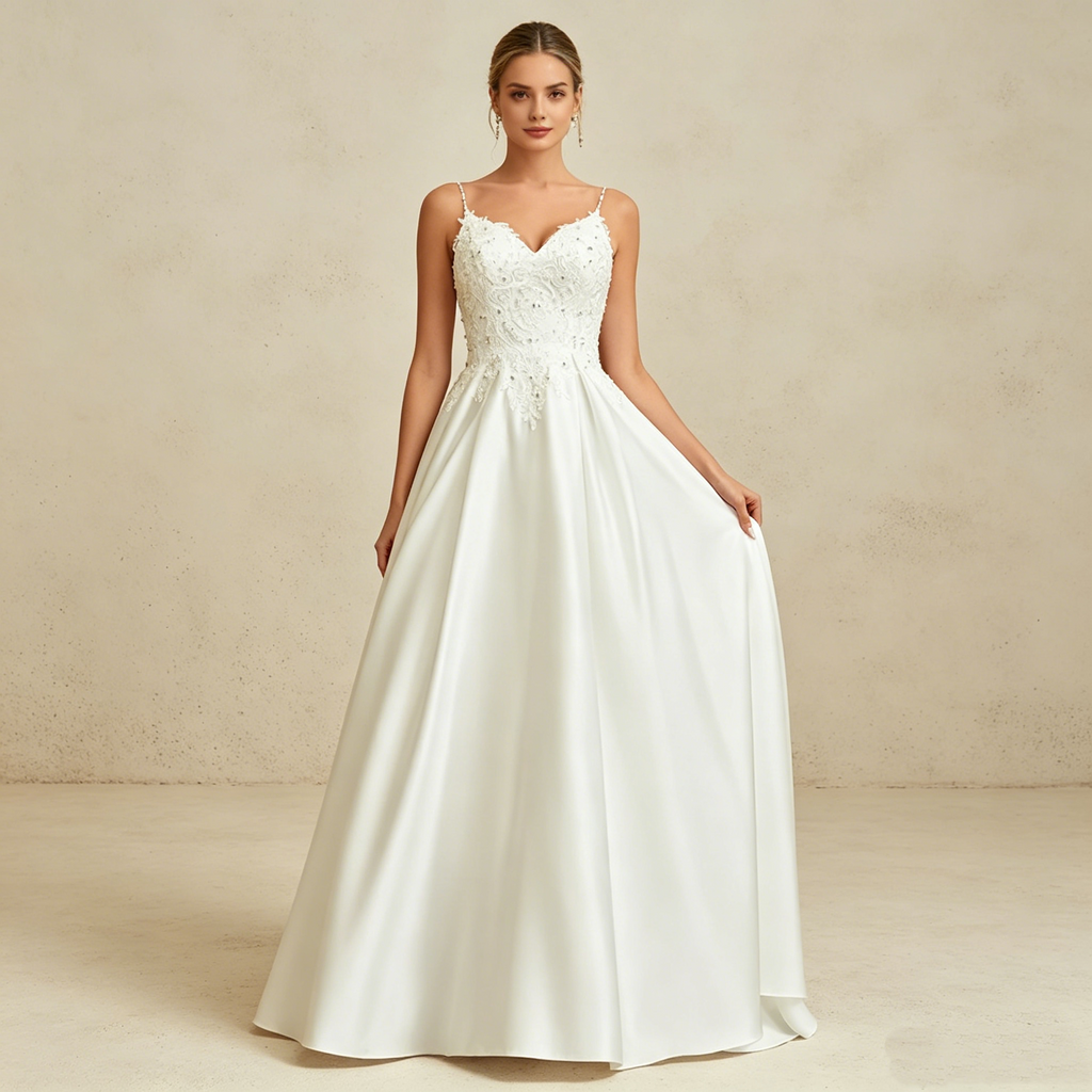 Elegantes Abendkleid mit Doppelträgern, V-Ausschnitt und Spitze
