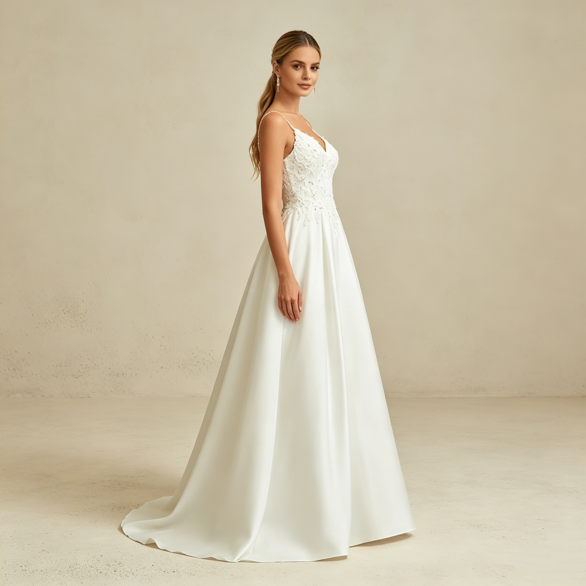 Elegantes Abendkleid mit Doppelträgern, V-Ausschnitt und Spitze