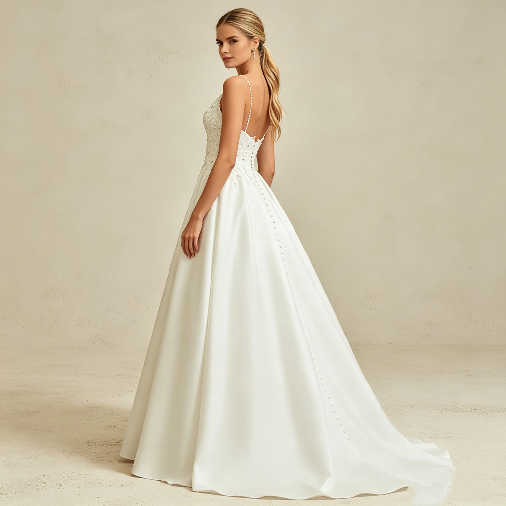Elegantes Abendkleid mit Doppelträgern, V-Ausschnitt und Spitze