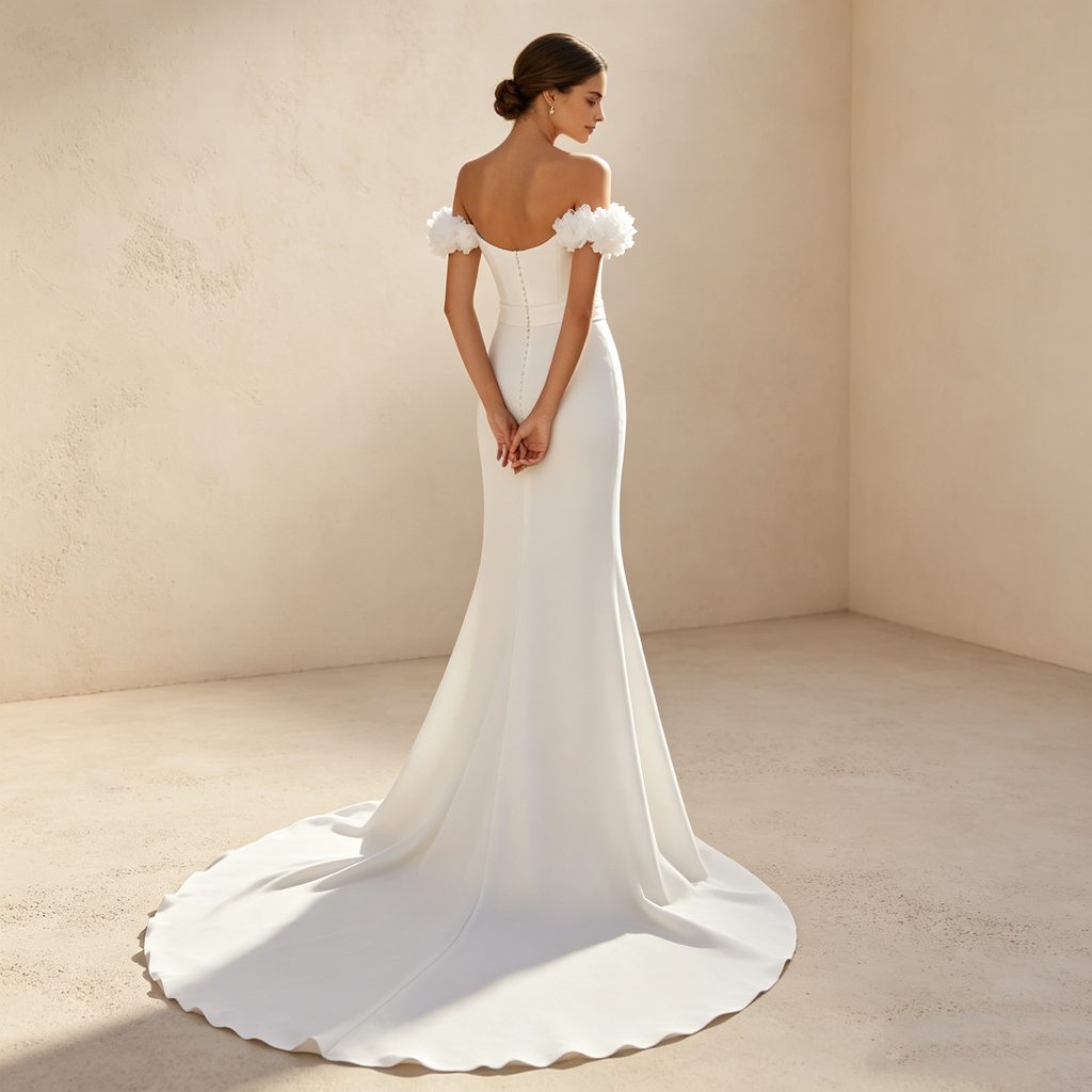 Elegantes Off-Shoulder Abendkleid mit 3D-Blumen und Beinschlitz | Maßanfertigung