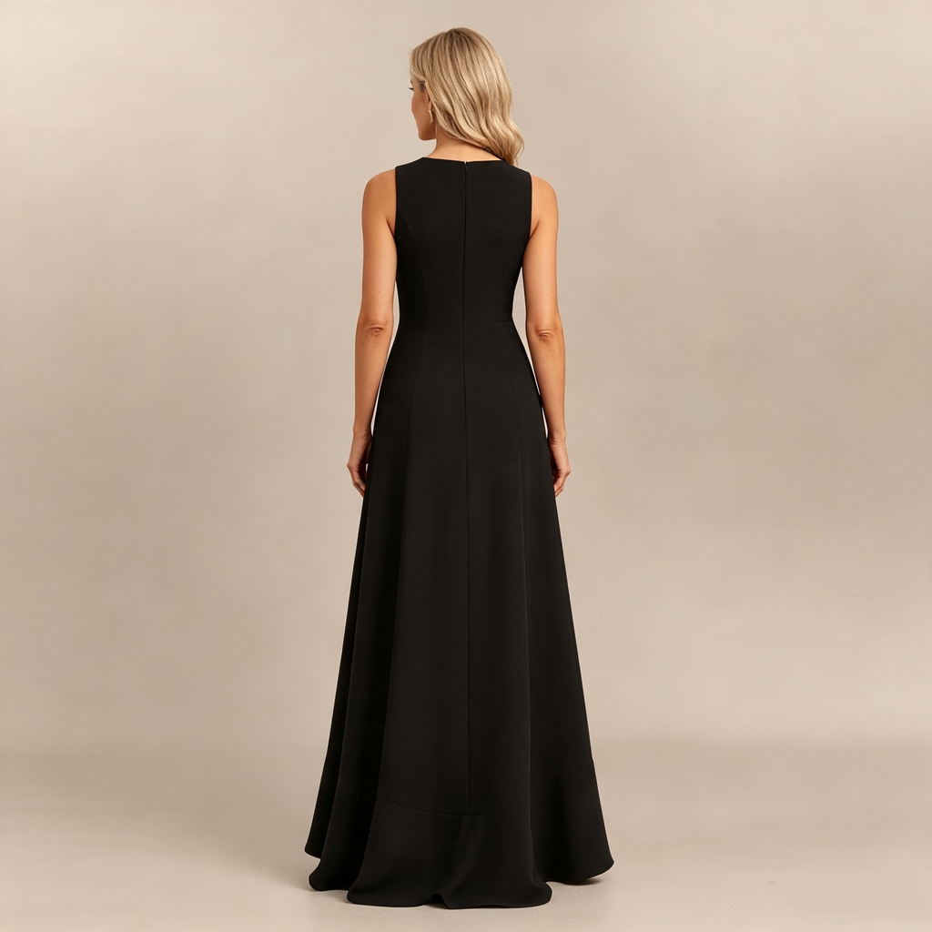 Ärmelloses Maxikleid mit asymmetrischem Rock und Seitenschlitz, elegantes Festkleid für Damen