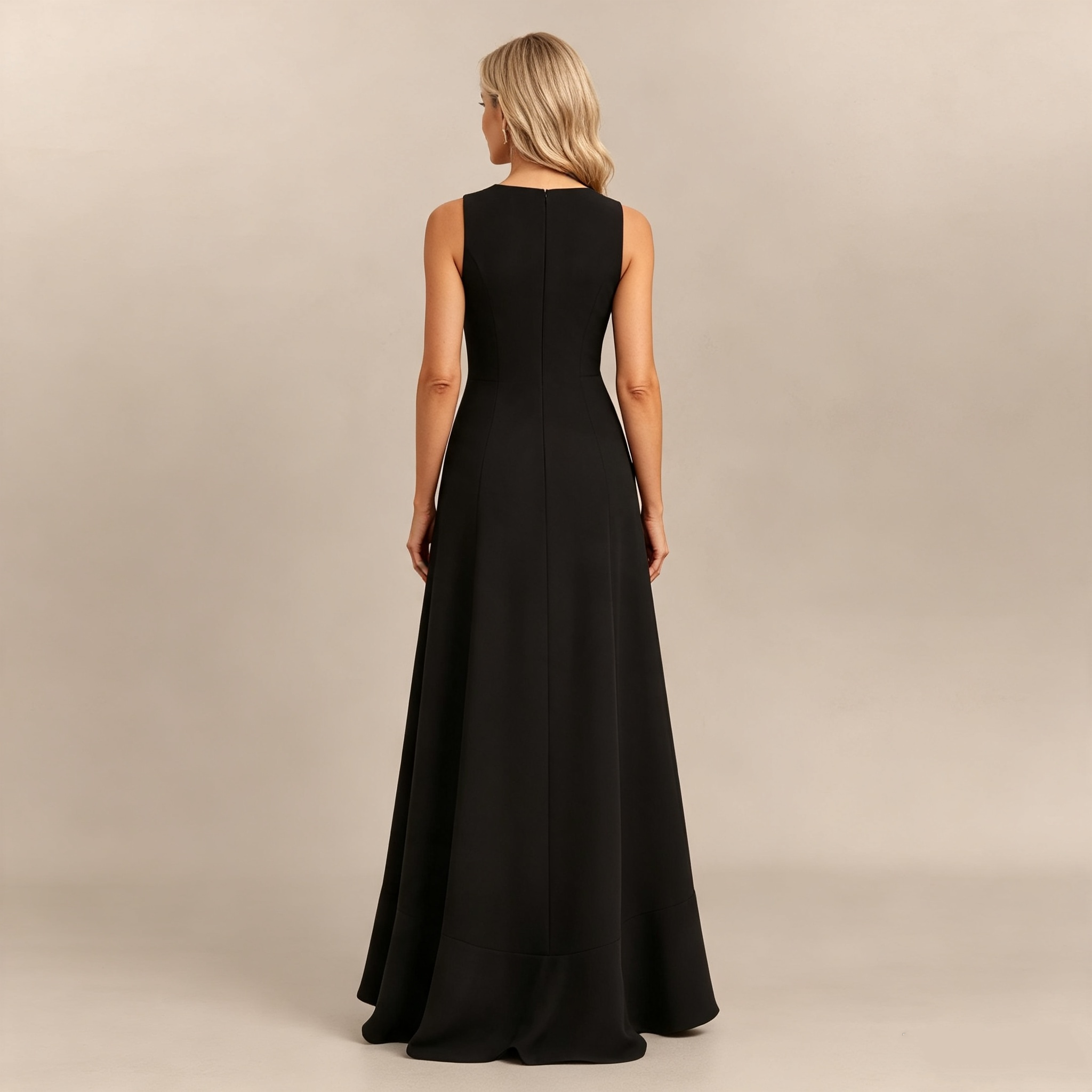 Ärmelloses Maxikleid mit asymmetrischem Rock und Seitenschlitz, elegantes Festkleid für Damen