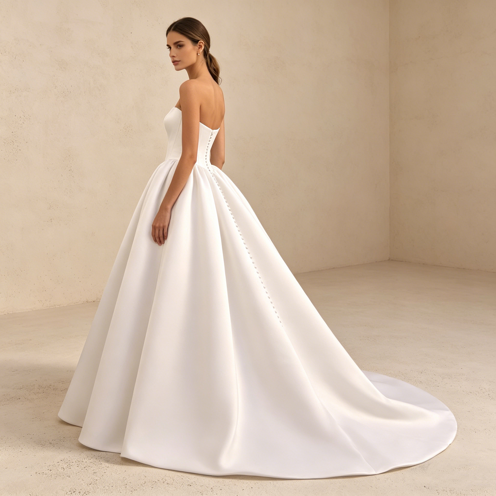 Elegantes trägerloses Satin-Ballkleid mit Korsage – Bodenlanges Maxikleid in Reinweiß für exklusive Events