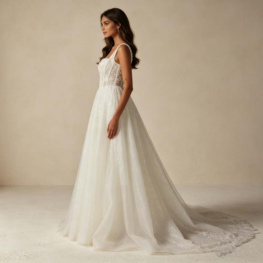 Elegantes A-Linien Maxikleid mit Pailletten – Exklusives Abendkleid mit Korsett-Oberteil und Glitzereffekt