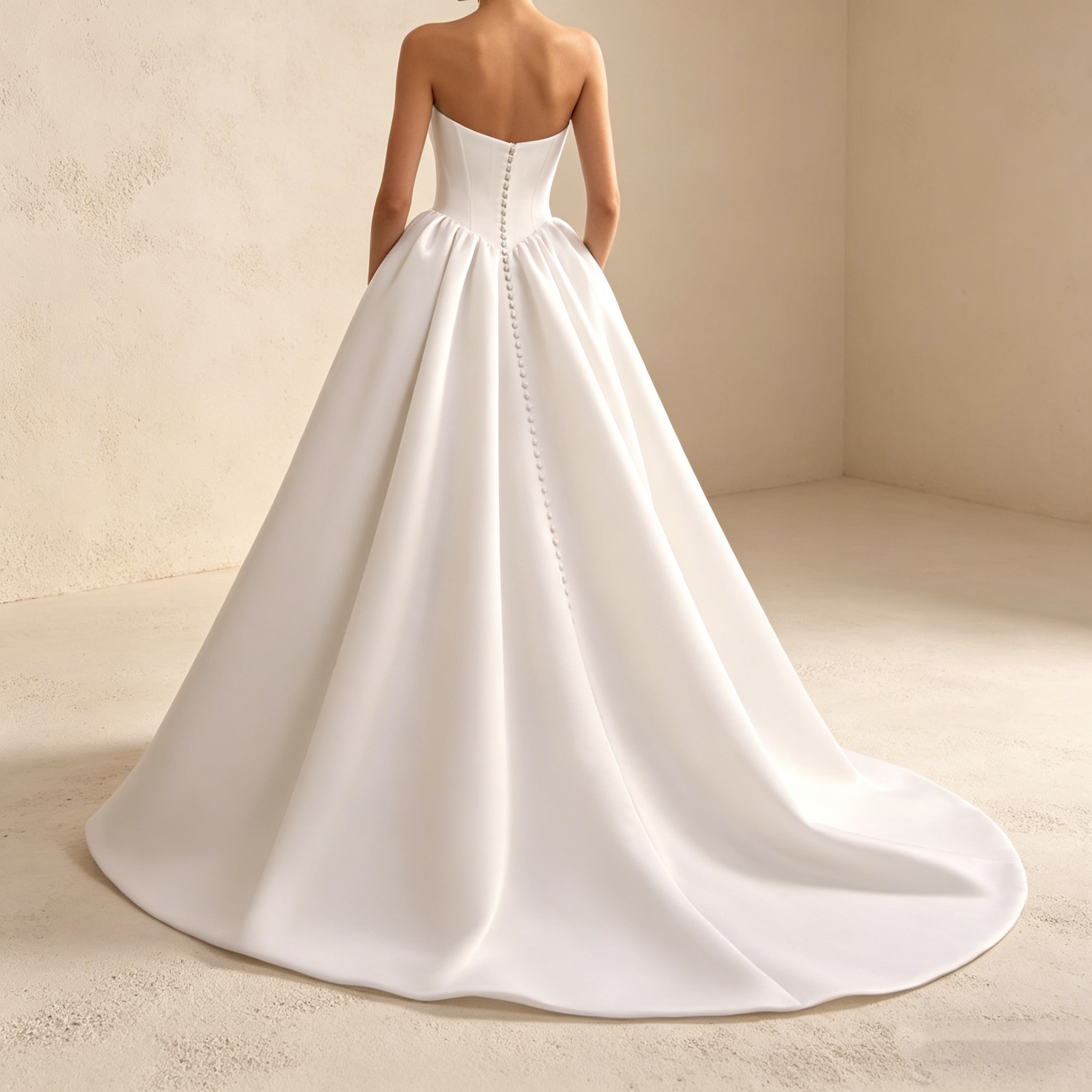 Elegantes trägerloses Satin-Ballkleid mit Korsage – Bodenlanges Maxikleid in Reinweiß für exklusive Events