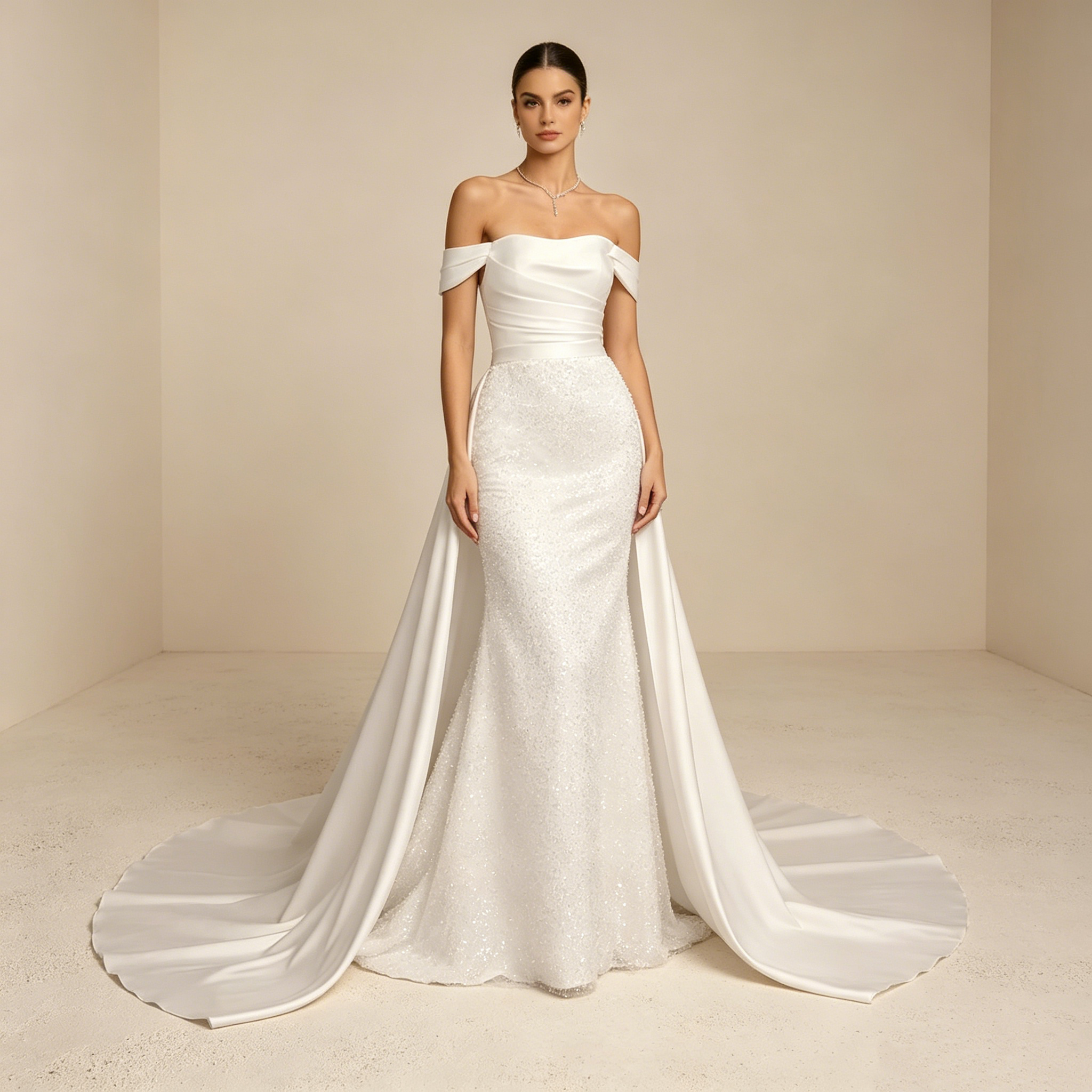 Elegantes Neckholder Abendkleid aus Satin mit Spitzen-Oberteil | Rückenfrei