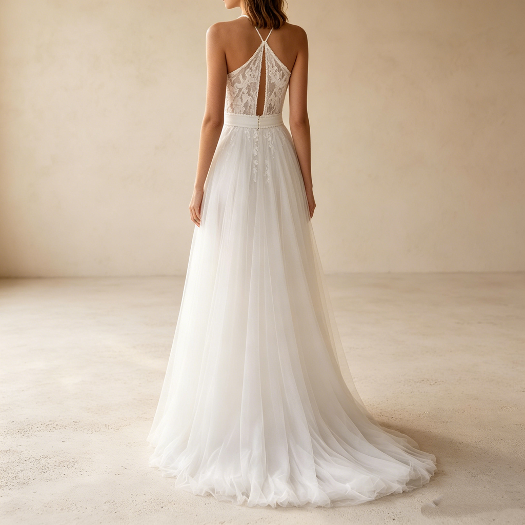 Elegantes Neckholder Abendkleid mit Spitze und Beinschlitz | Maßanfertigung