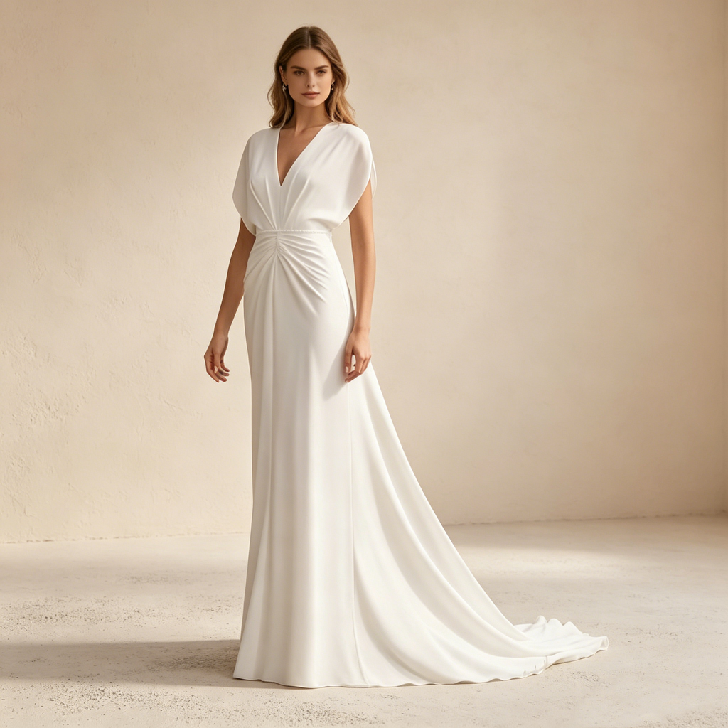 Minimalistisches Abendkleid mit V-Ausschnitt und drapierter Taille | Maßanfertigung