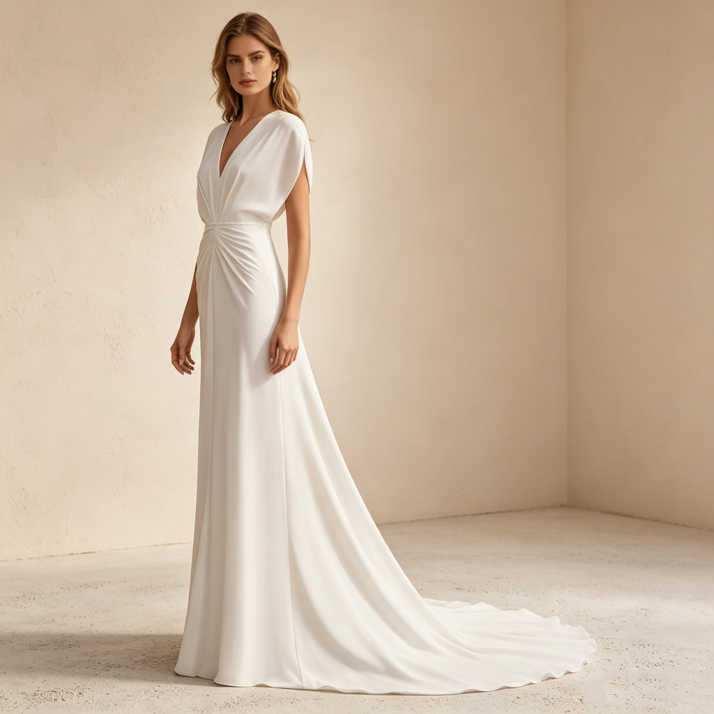 Minimalistisches Abendkleid mit V-Ausschnitt und drapierter Taille | Maßanfertigung