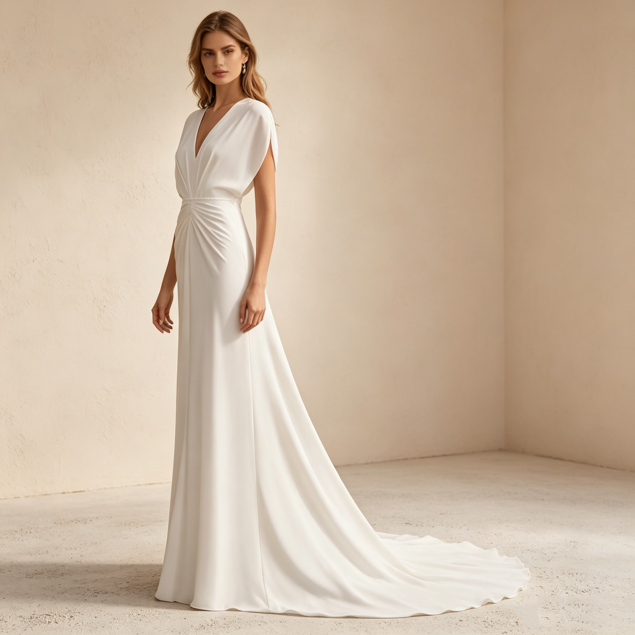 Minimalistisches Abendkleid mit V-Ausschnitt und drapierter Taille | Maßanfertigung