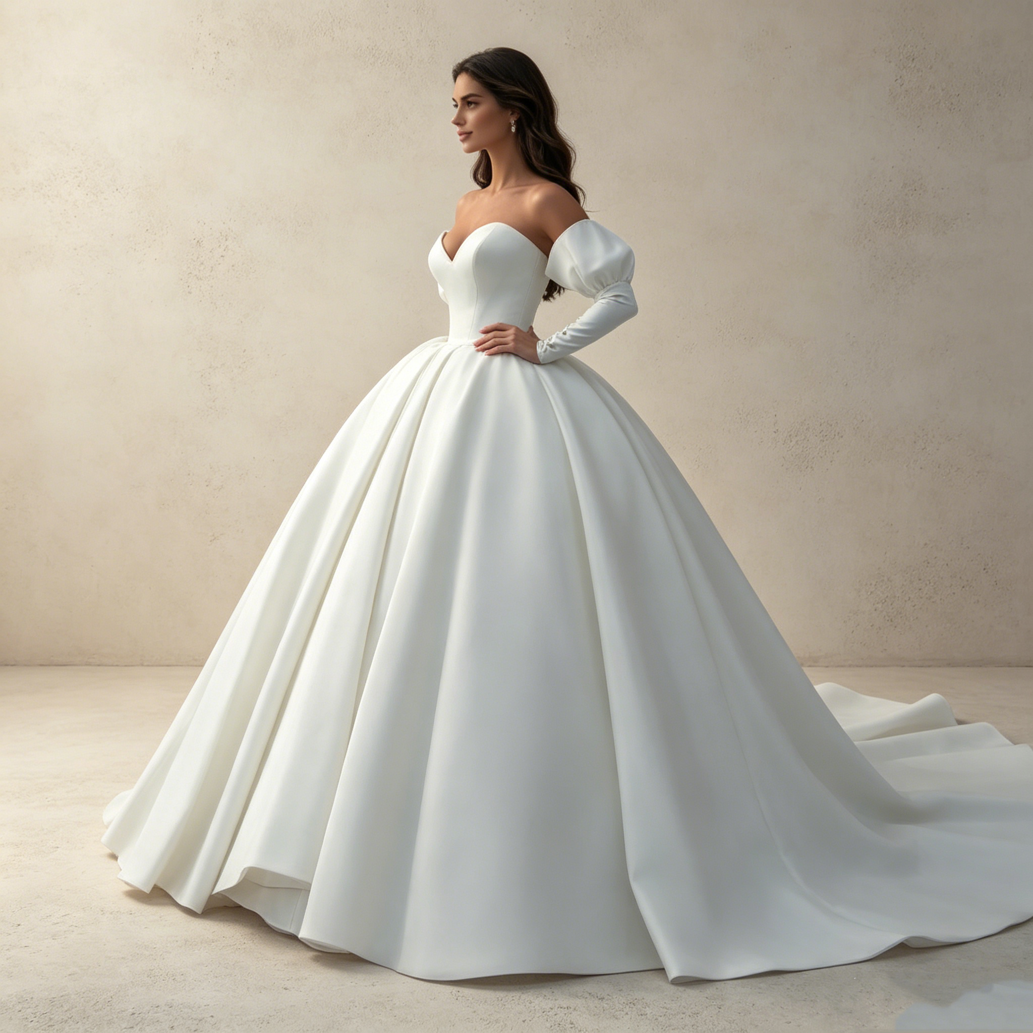Aristokratischer Luxus: Voluminöse Satin-Ballrobe in Reinweiß mit skulpturalem Glanz und purer Eleganz