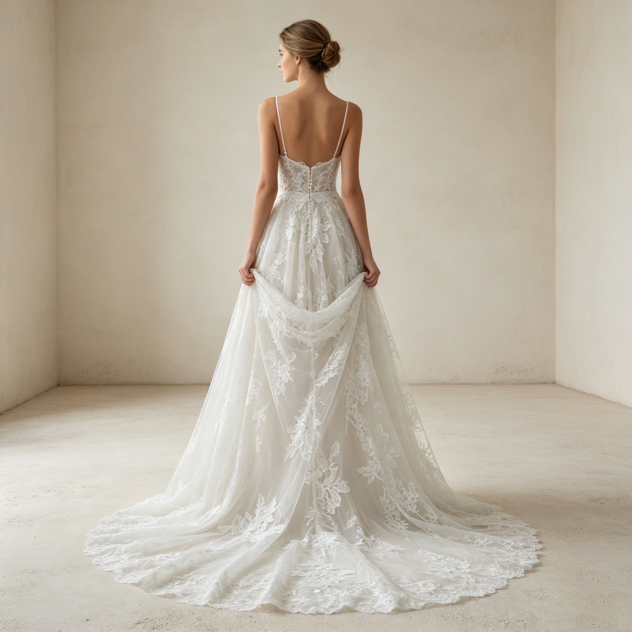 Weißer Boho-Traum: Fließendes A-Linien-Kleid mit romantischen Spitzen-Applikationen für natürliche Eleganz