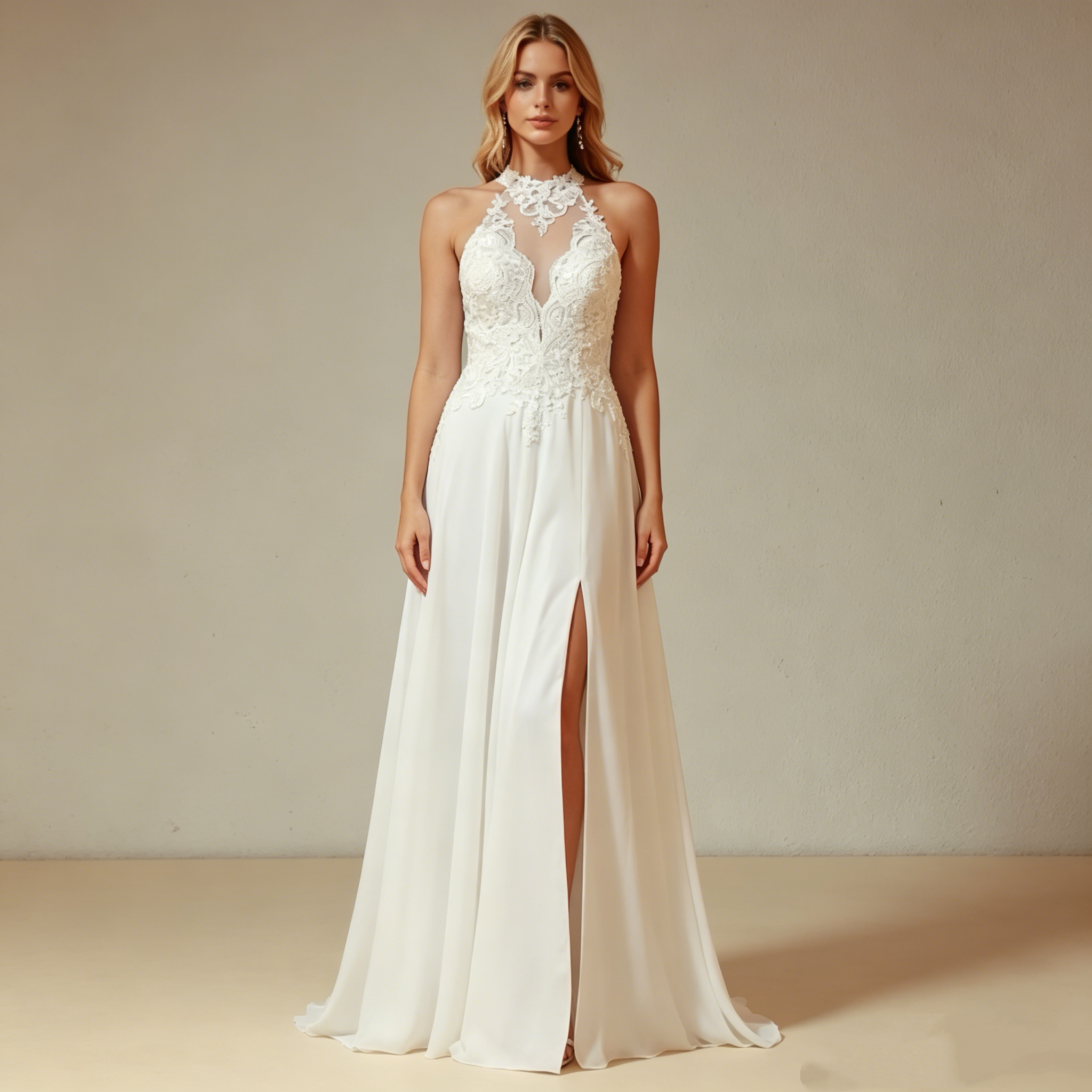 Elegantes Off-Shoulder Abendkleid aus Satin mit langen Spitzenärmeln