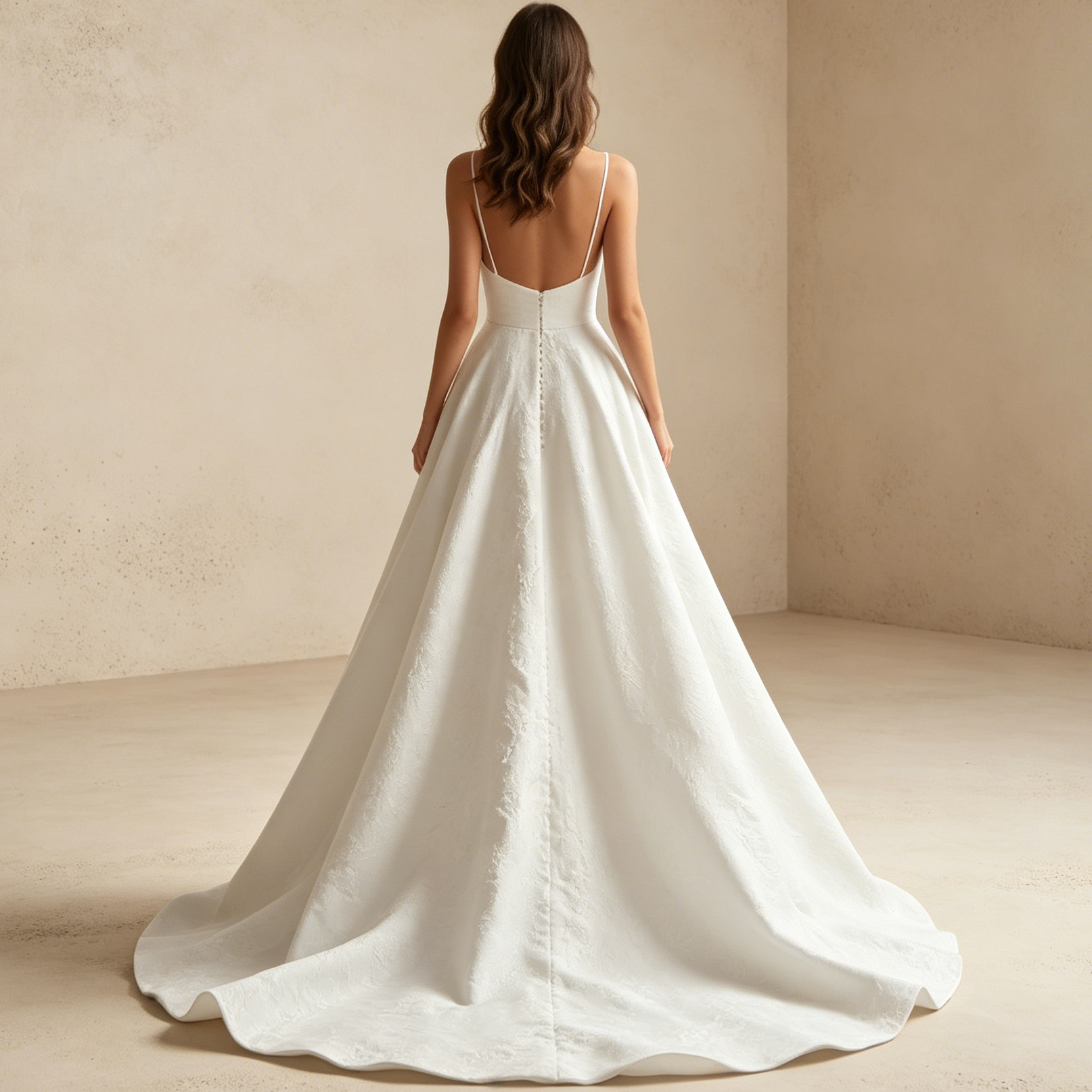 Abendkleid in Weiß mit Spaghettiträgern und V-Ausschnitt