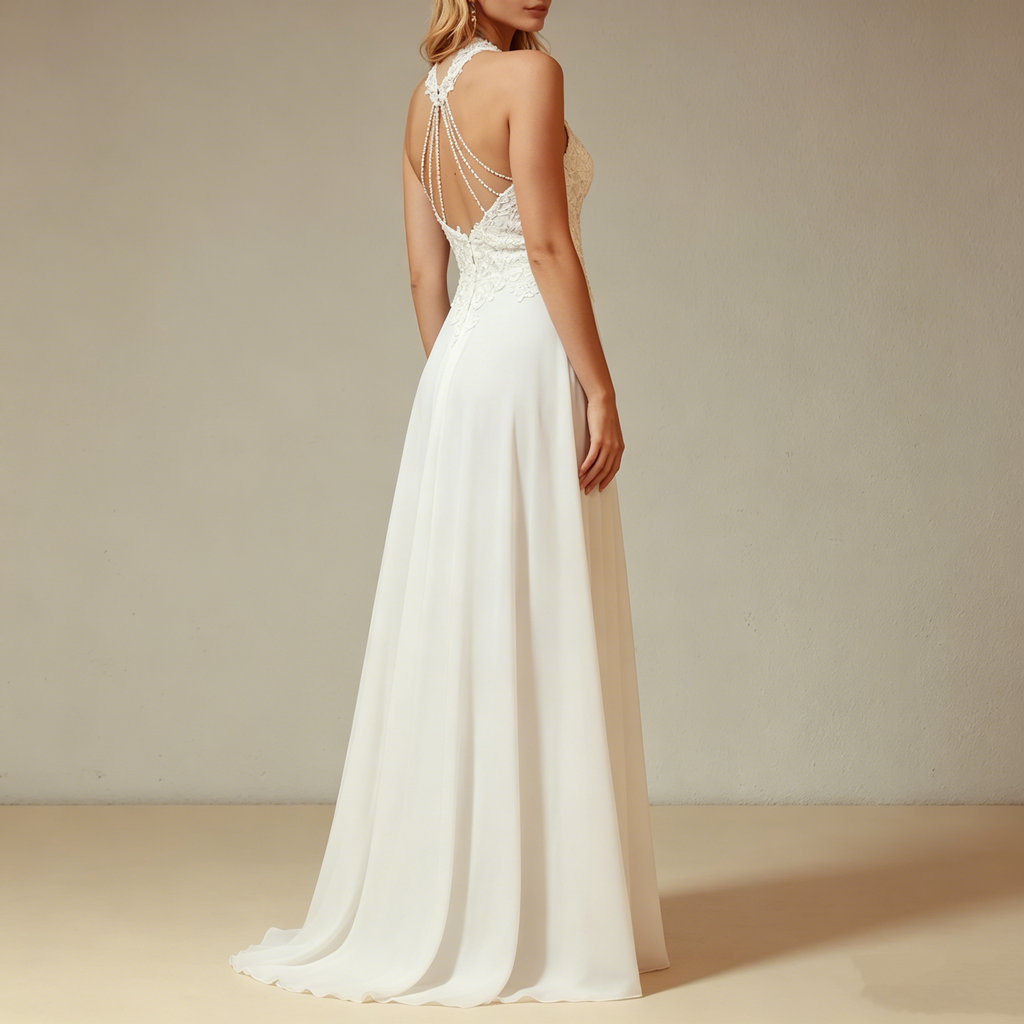 Elegantes Off-Shoulder Abendkleid aus Satin mit langen Spitzenärmeln