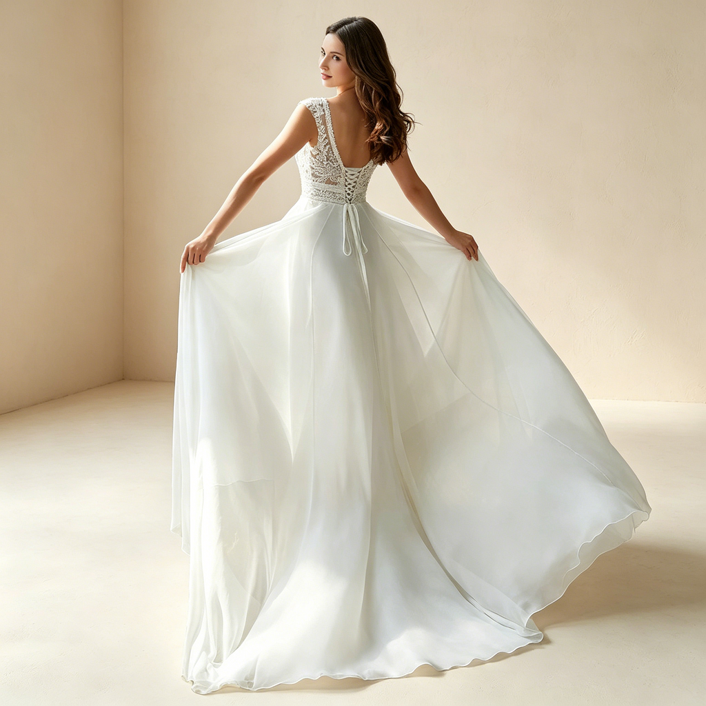Elegantes Abendkleid mit Tiefem V-Ausschnitt und Fließendem Rock