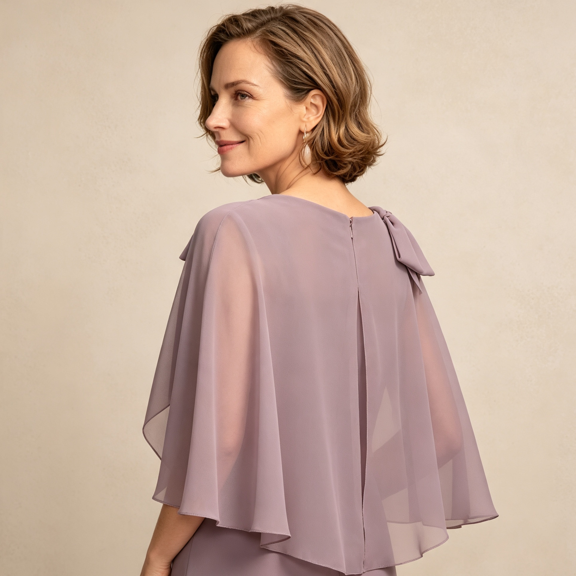 Elegantes langes Kleid mit fließendem Cape‑Umhang, festliches Outfit für formelle Anlässe