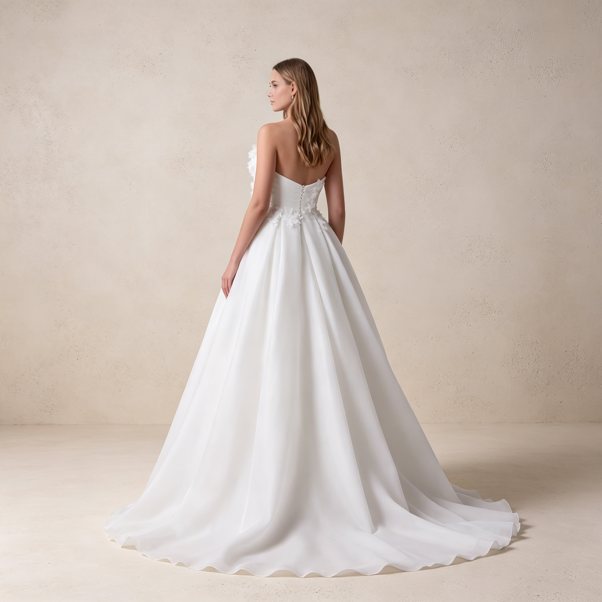 A-Linie Abendkleid mit 3D-Blumen | Elegantes Trägerloses Maxikleid aus Tüll