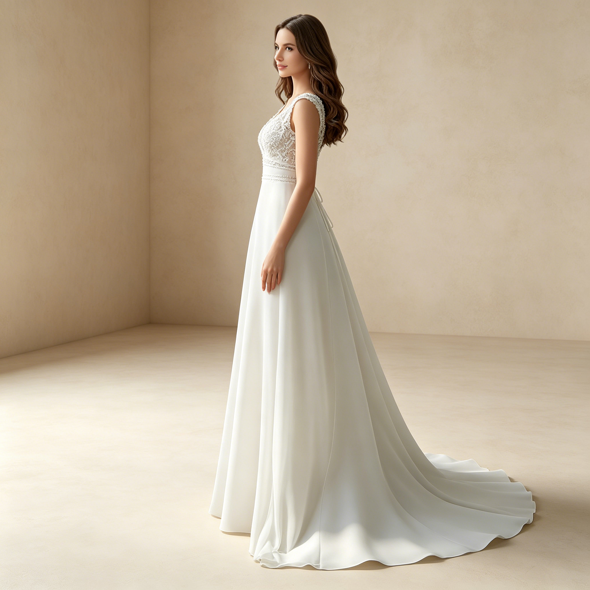 Elegantes Abendkleid mit Tiefem V-Ausschnitt und Fließendem Rock