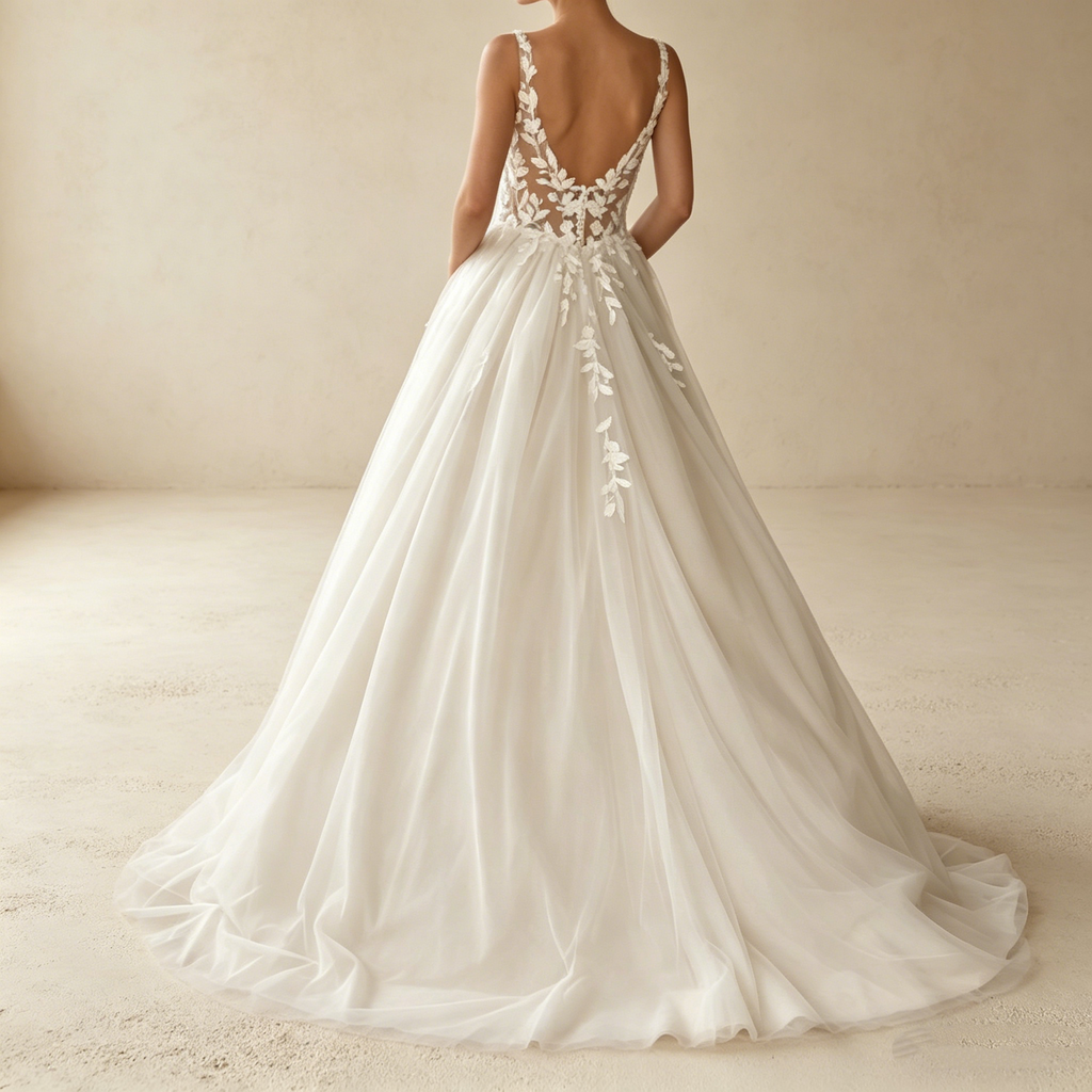 Elegantes A-Linien Abendkleid mit Beinschlitz – Bodenlanges Maxikleid mit floraler Stickerei und tiefem V-Ausschnitt