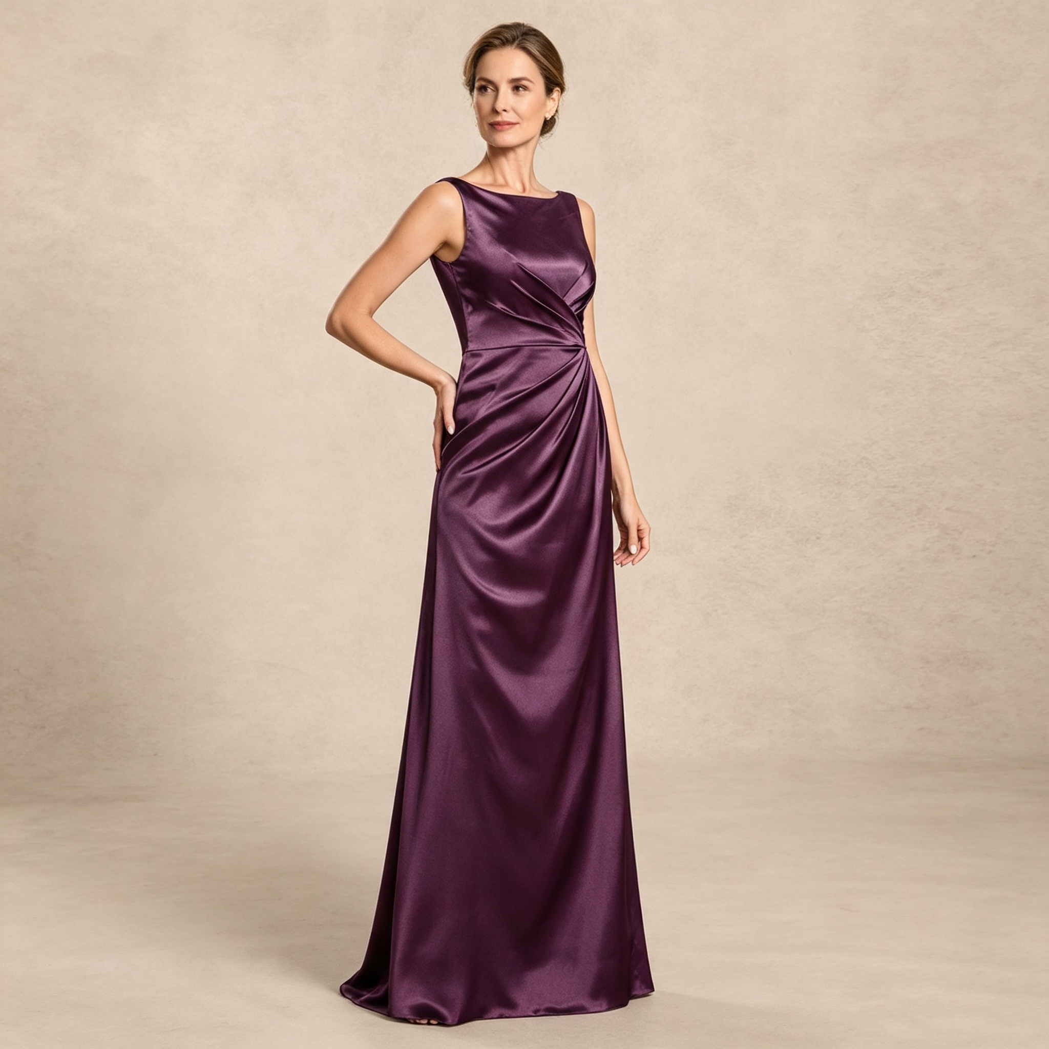 Ärmelloses Satin Festkleid in Traube mit Cowl Rücken für feierliche Anlässe