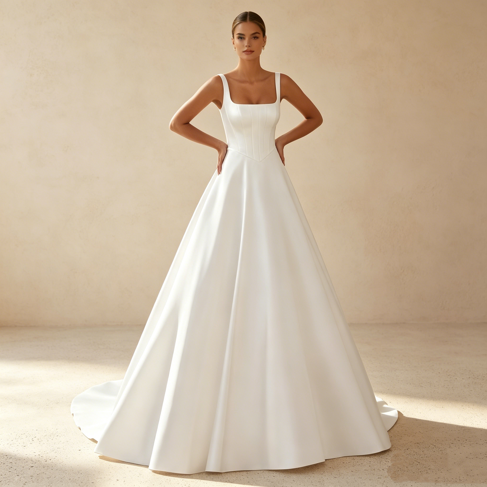 Abendkleid in Weiß mit eckigem Ausschnitt und Korsett-Oberteil