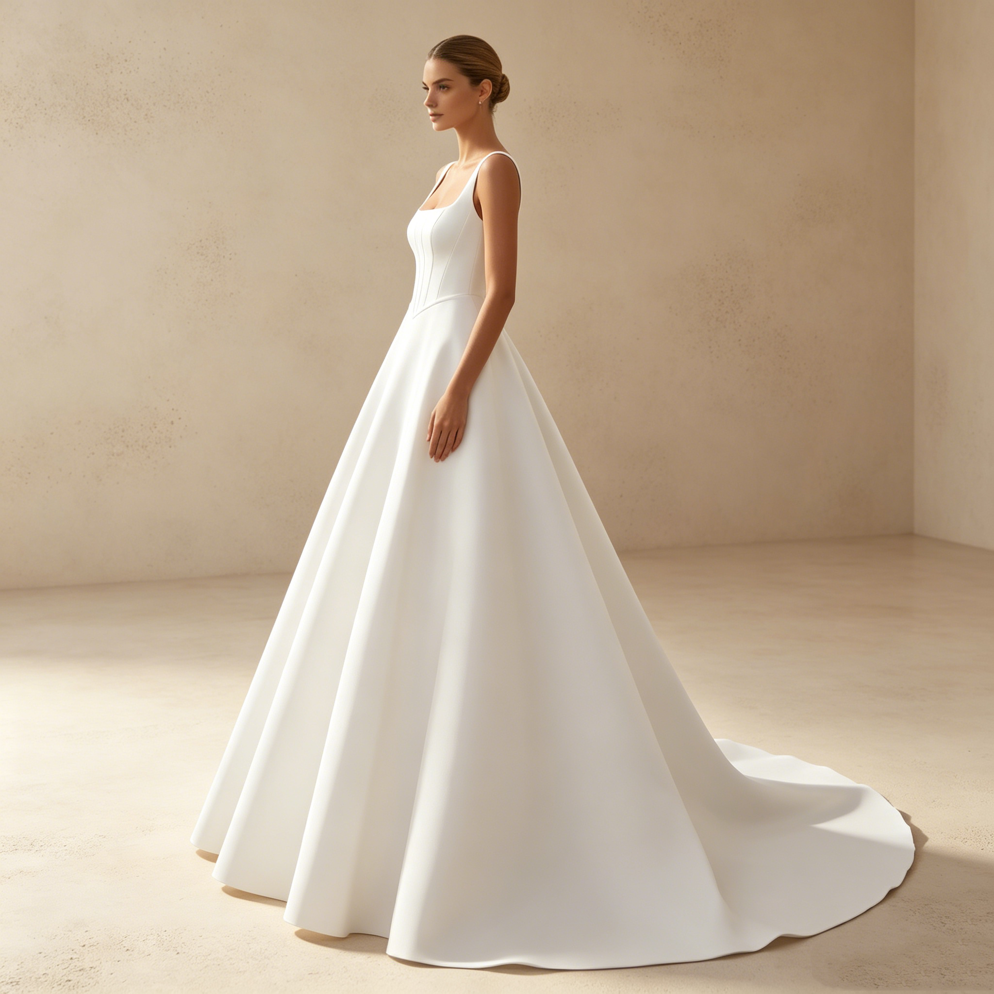 Abendkleid in Weiß mit eckigem Ausschnitt und Korsett-Oberteil