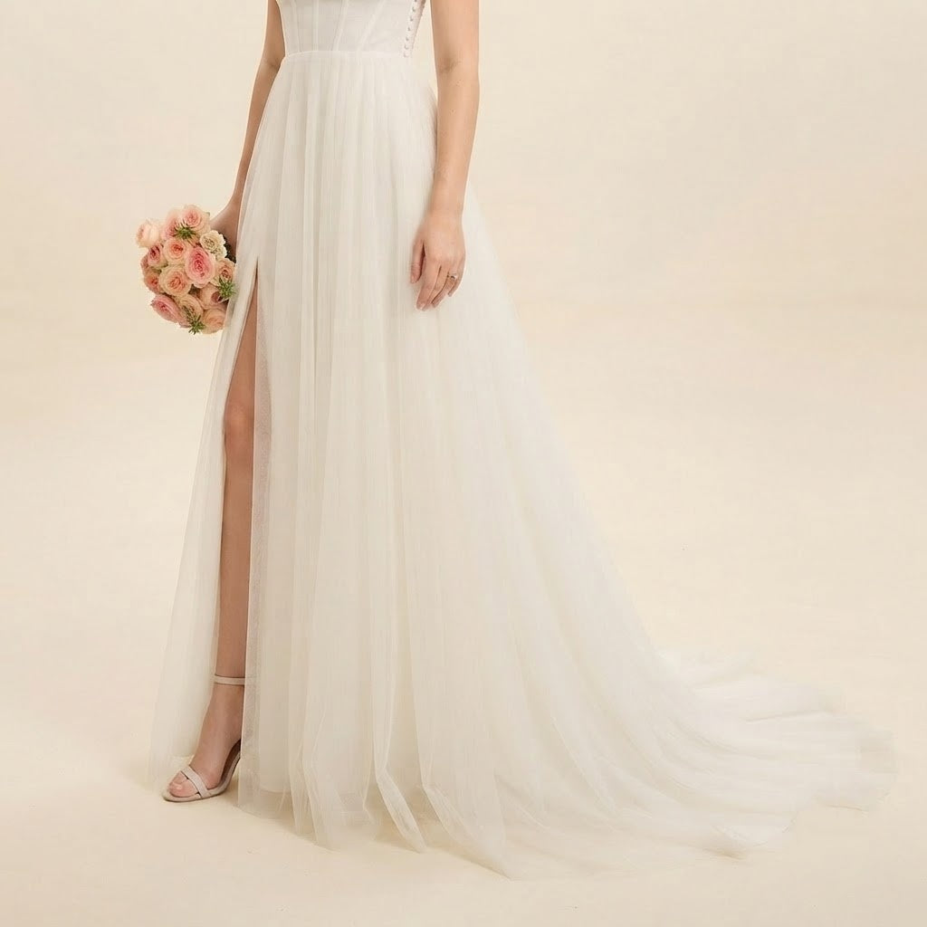 Fließendes formelles Maxikleid mit Herzausschnitt und Tüll‑Rock für besondere Anlässe