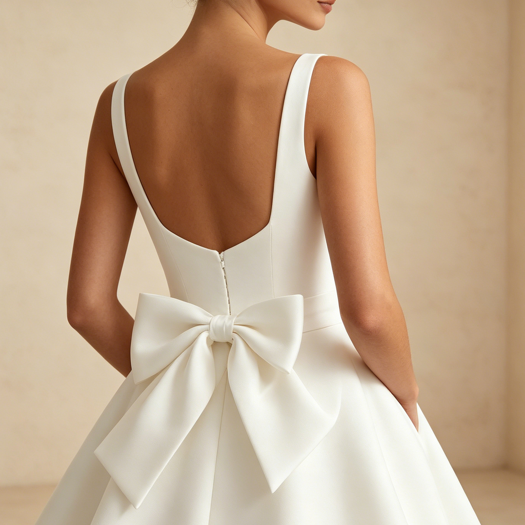 Abendkleid in Weiß mit eckigem Ausschnitt und Korsett-Oberteil
