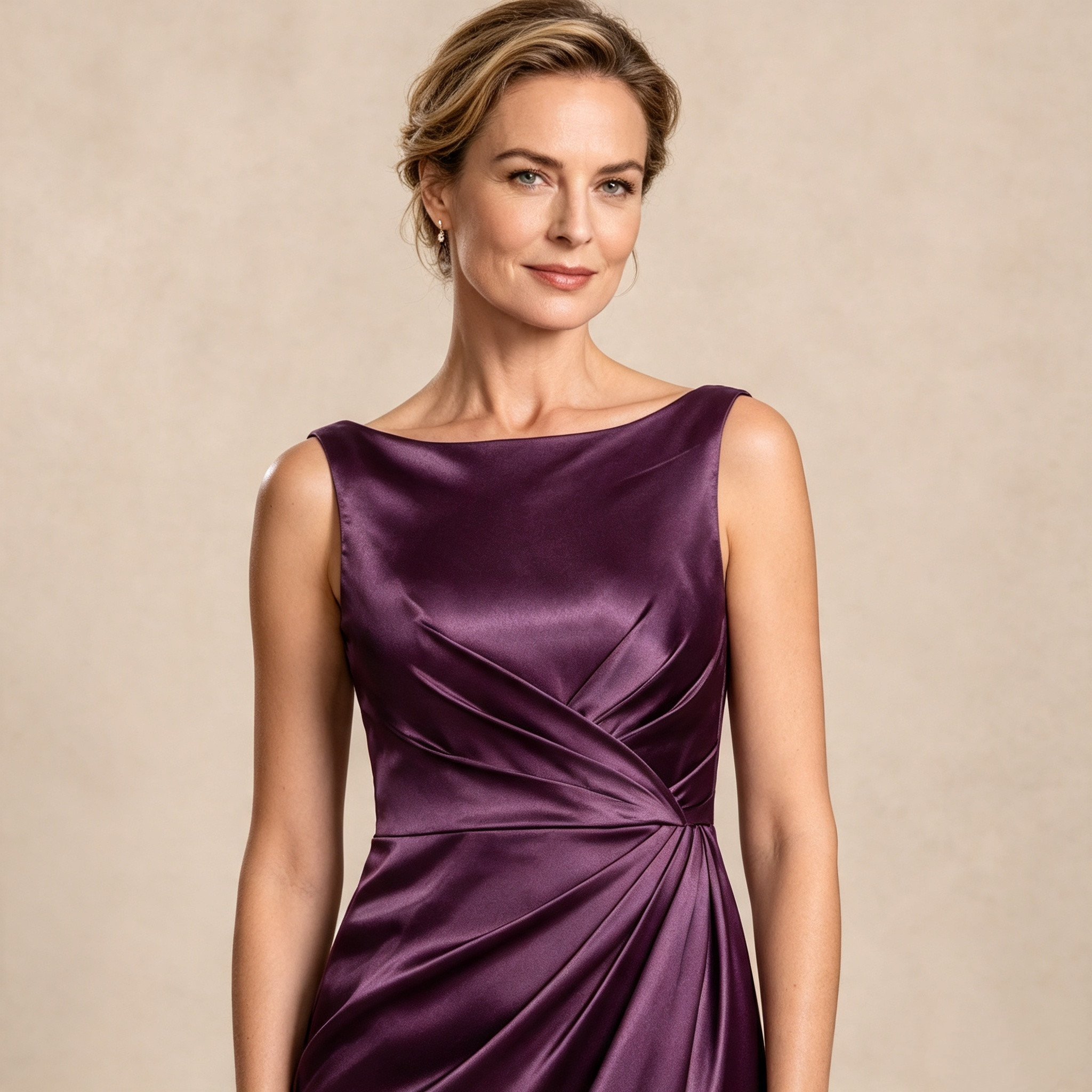 Ärmelloses Satin Festkleid in Traube mit Cowl Rücken für feierliche Anlässe
