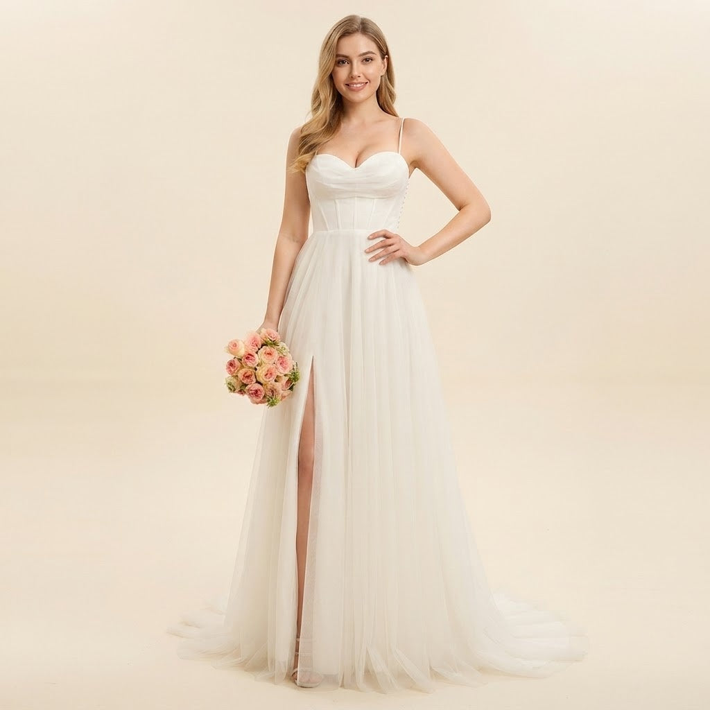 Fließendes formelles Maxikleid mit Herzausschnitt und Tüll‑Rock für besondere Anlässe