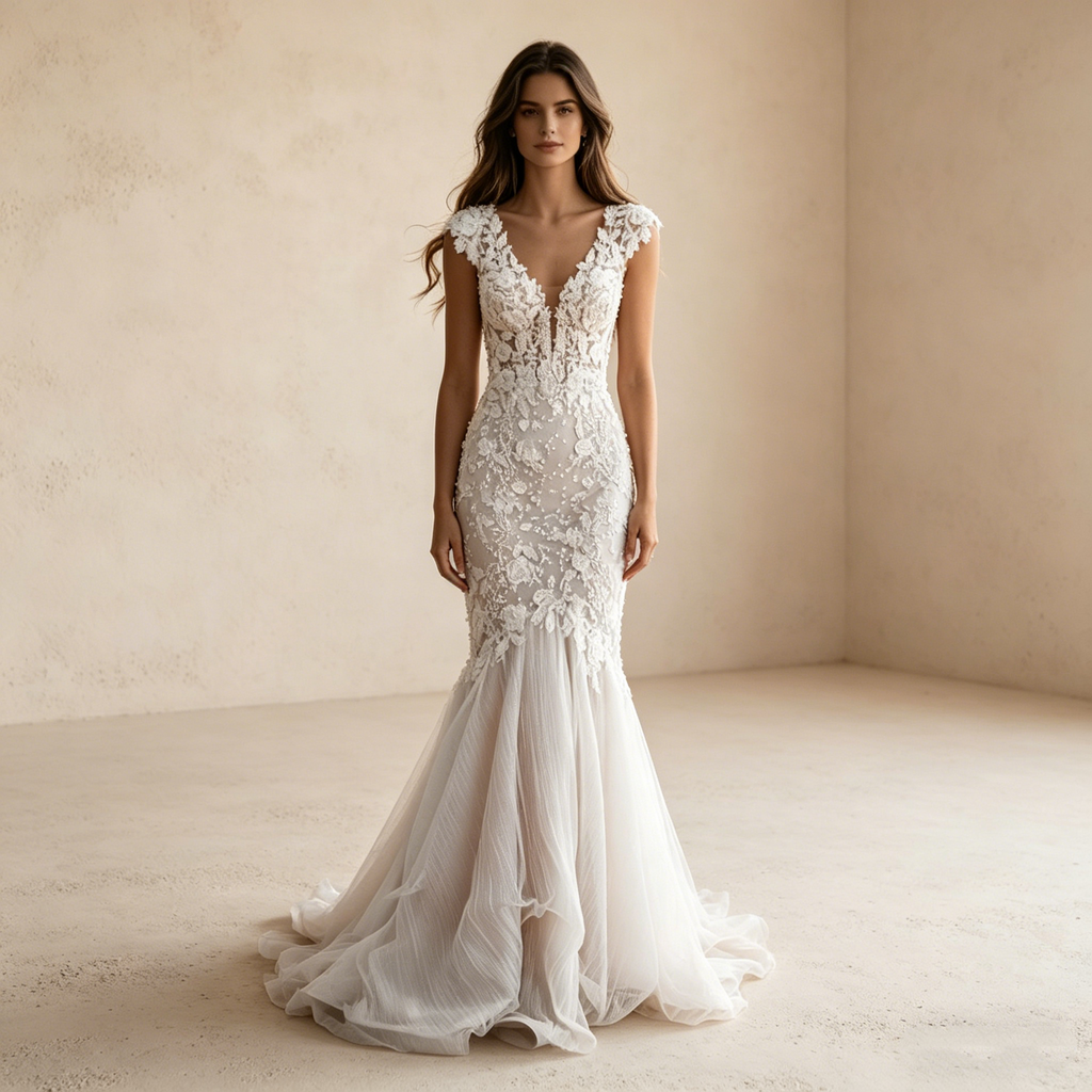 Exquisites Besticktes Maxikleid in Elfenbein – Ärmelloses Abendkleid mit Spitzenapplikationen und Tüllsaum