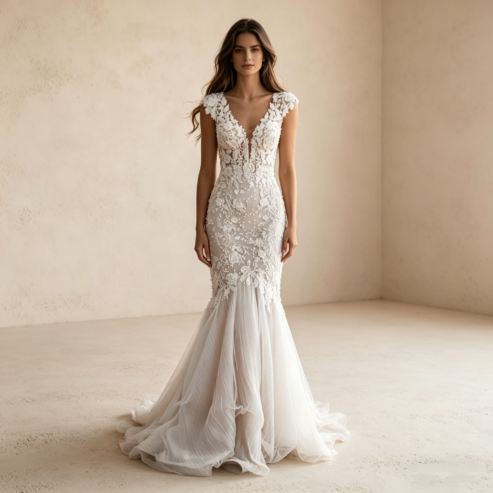 Exquisites Besticktes Maxikleid in Elfenbein – Ärmelloses Abendkleid mit Spitzenapplikationen und Tüllsaum