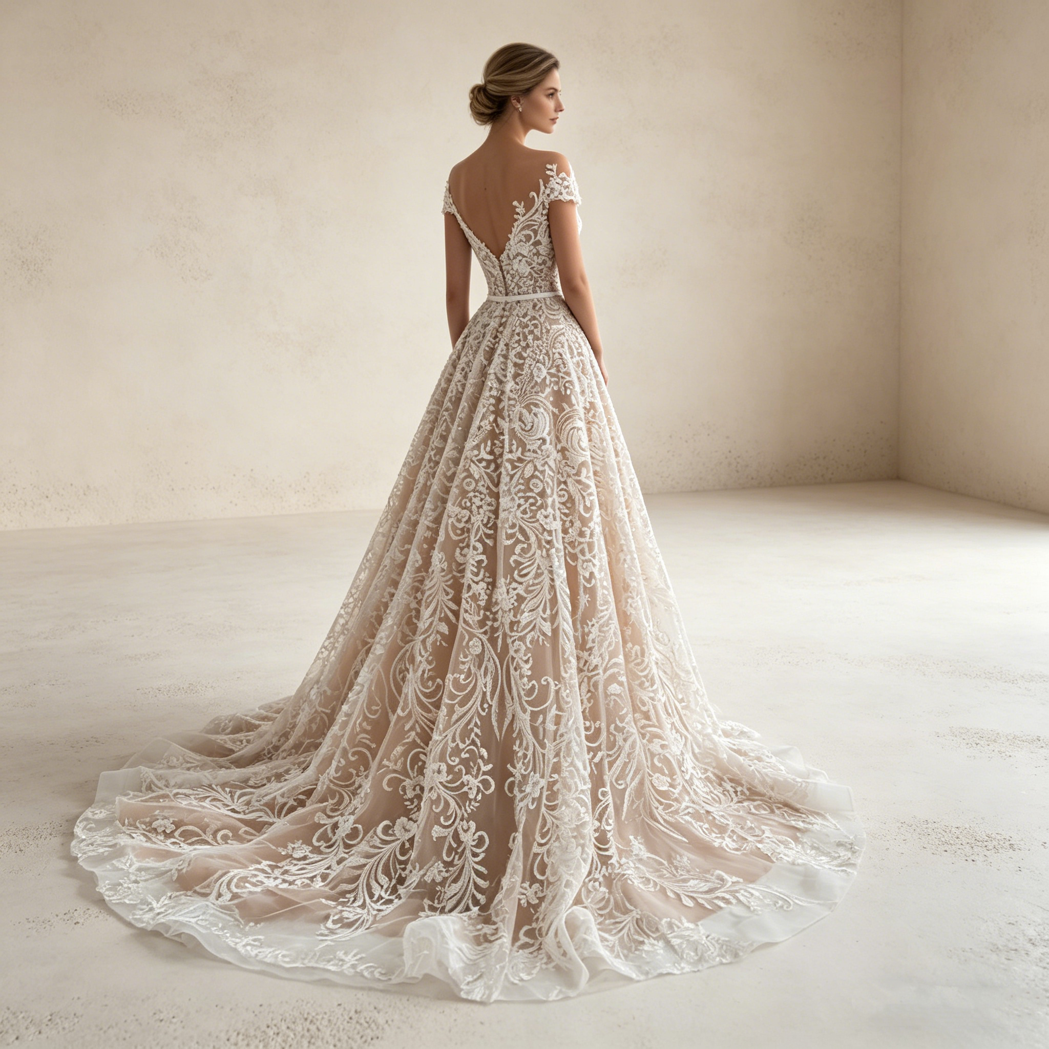Exquisites Besticktes Maxikleid in Elfenbein – Off-Shoulder Abendkleid mit Filigraner Spitze und A-Linien-Silhouette