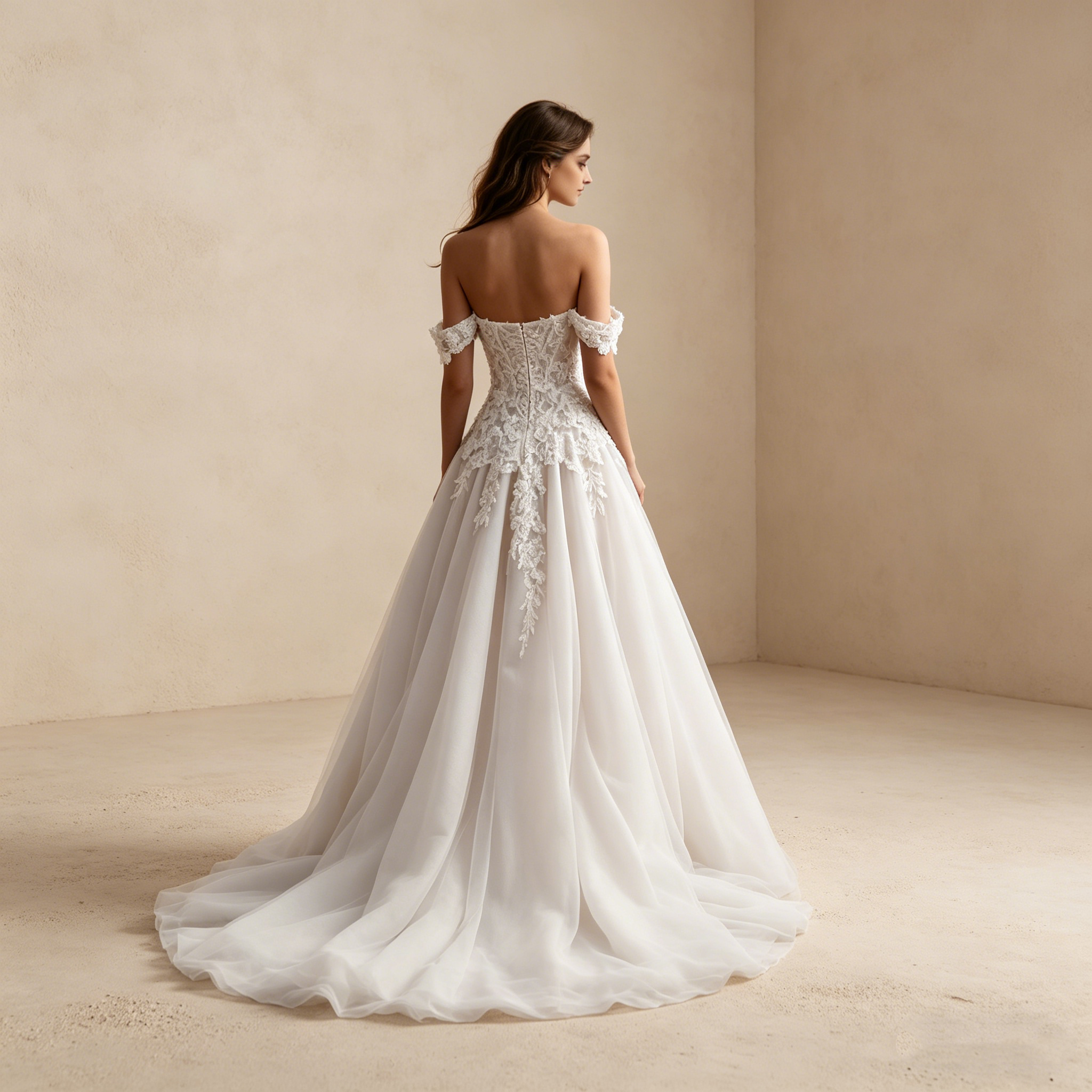 Elegantes Besticktes Maxikleid in Elfenbein – Off-Shoulder Abendkleid mit Korsage-Oberteil und Tüllrock