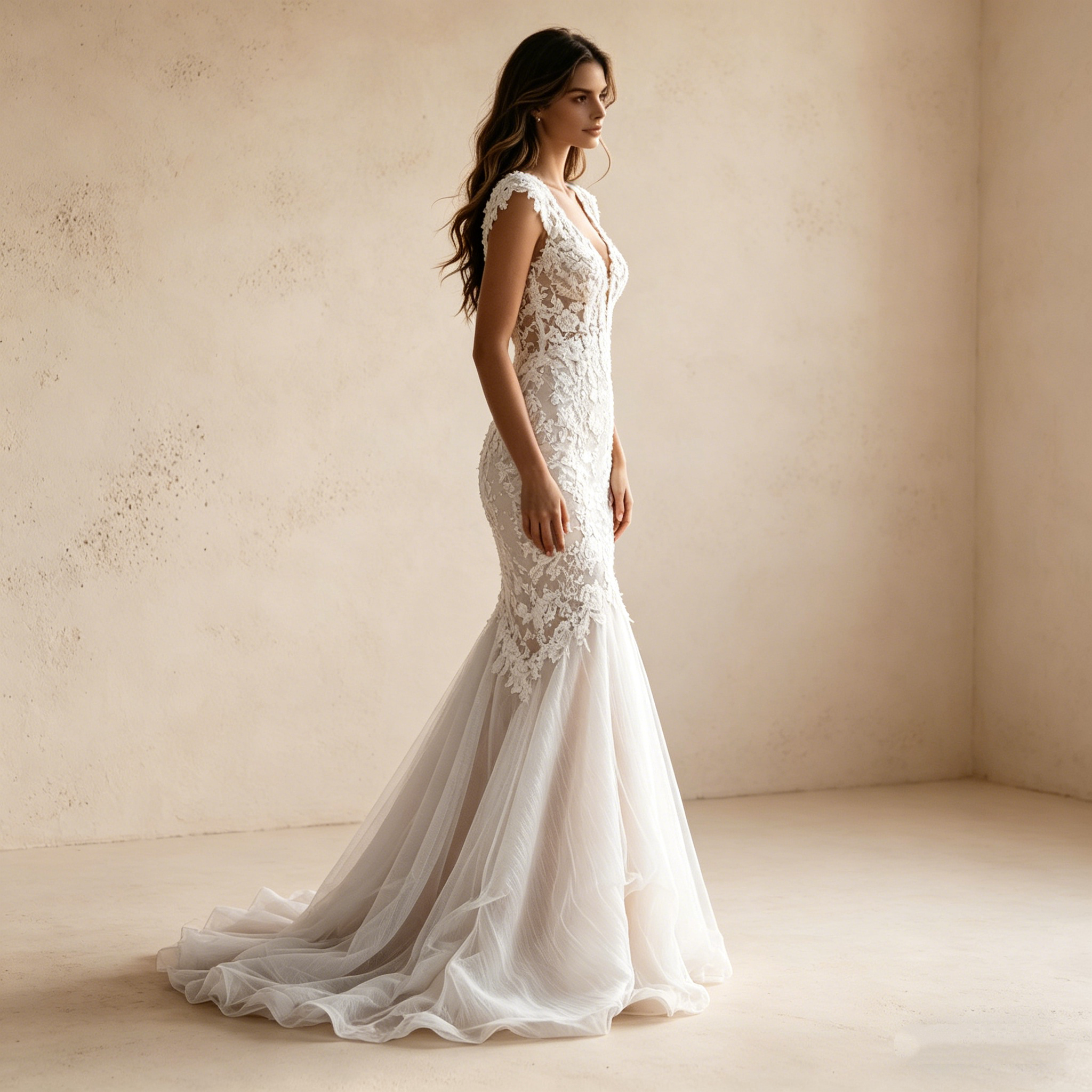 Exquisites Besticktes Maxikleid in Elfenbein – Ärmelloses Abendkleid mit Spitzenapplikationen und Tüllsaum