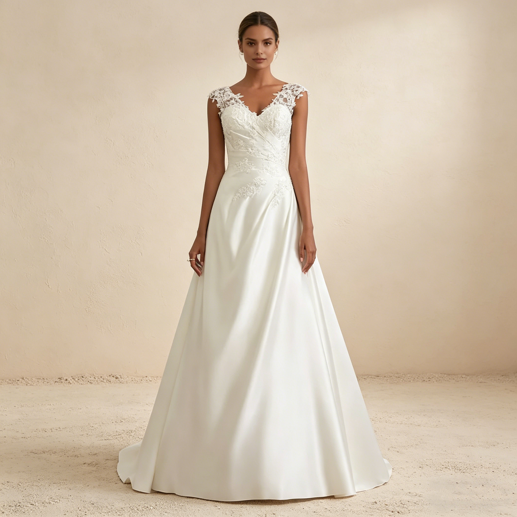 Exquisites Besticktes Maxikleid in Elfenbein – Ärmelloses Abendkleid mit V-Ausschnitt und Satin-Finish