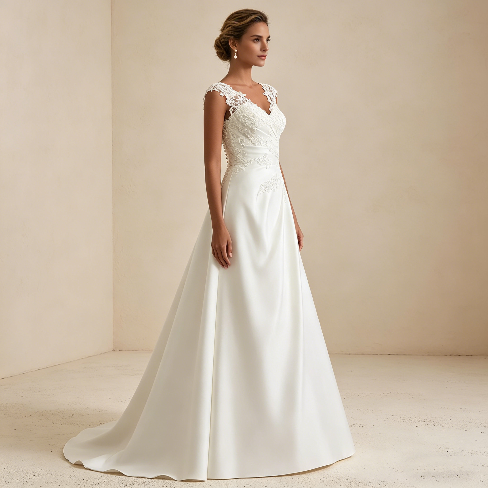 Exquisites Besticktes Maxikleid in Elfenbein – Ärmelloses Abendkleid mit V-Ausschnitt und Satin-Finish