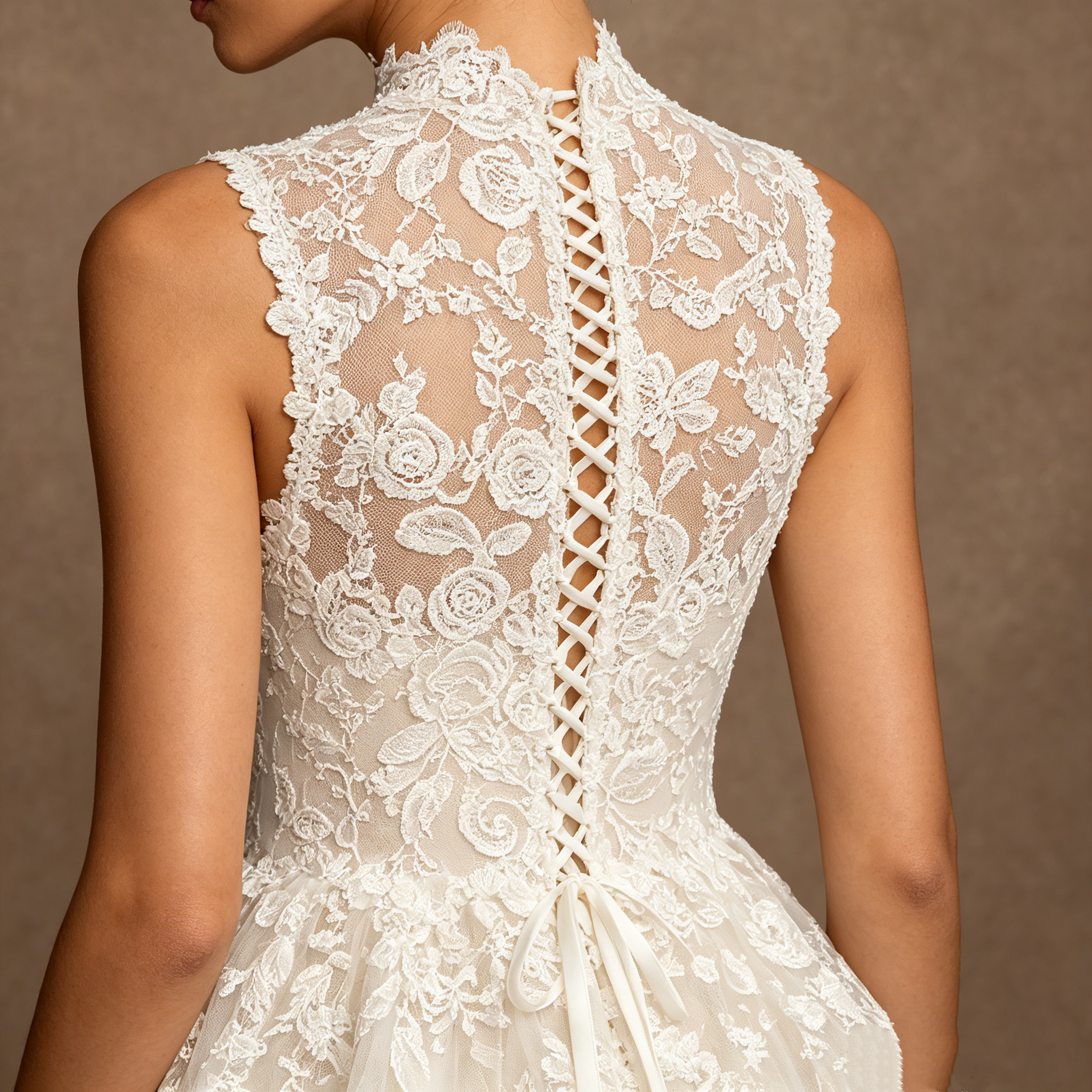 Elegantes A-Linien Abendkleid mit Stehkragen und Spitze | Bodenlanges Maxikleid Ärmellos