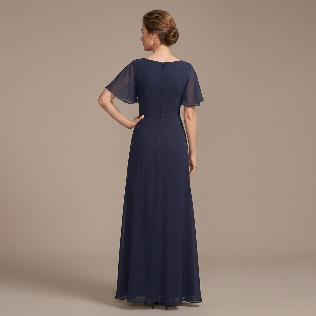 Langes festliches Kleid für Damen, Schmetterlingsärmel, Steinbesatz an der Taille